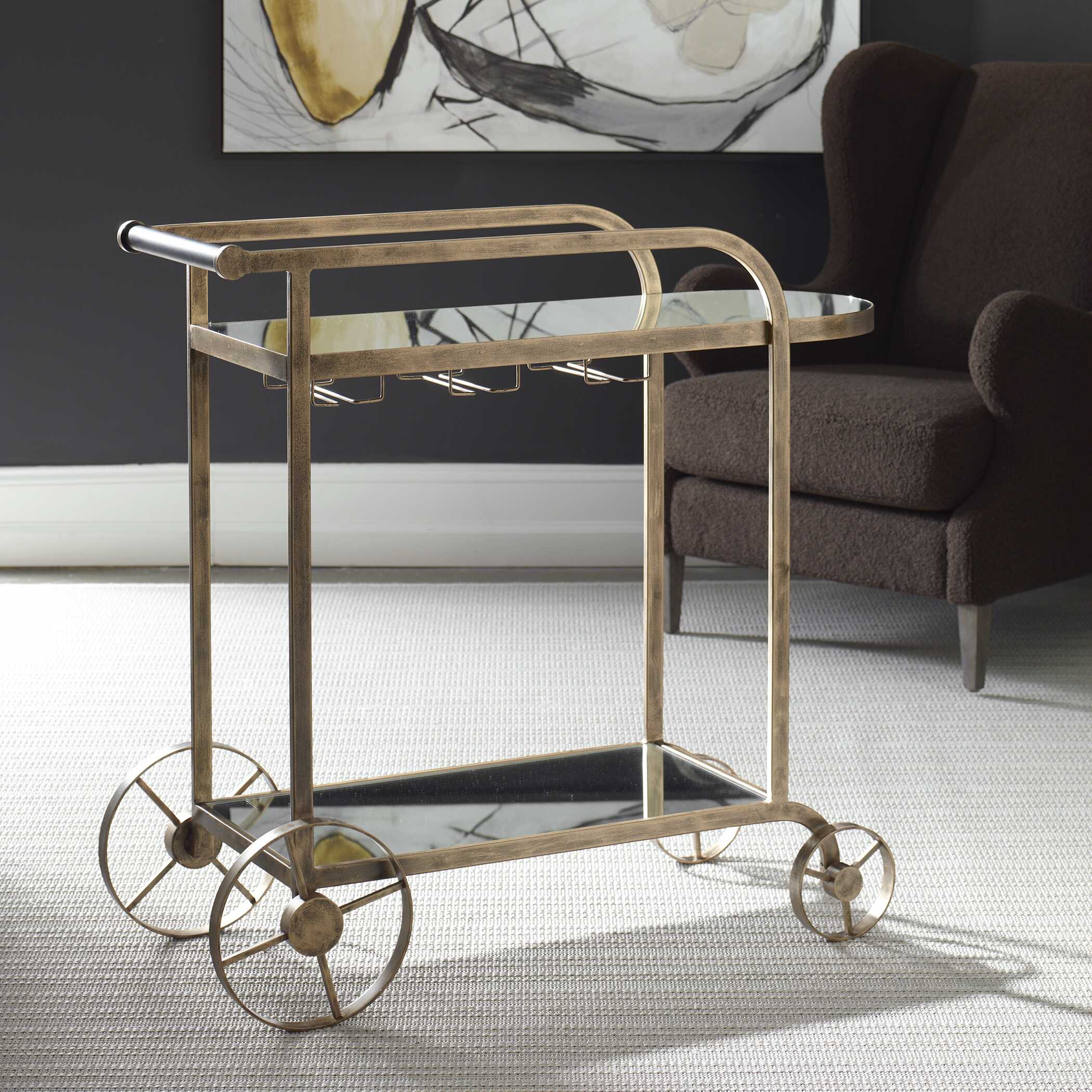 Carrinho Antique Brass Bar Cart - Image 3