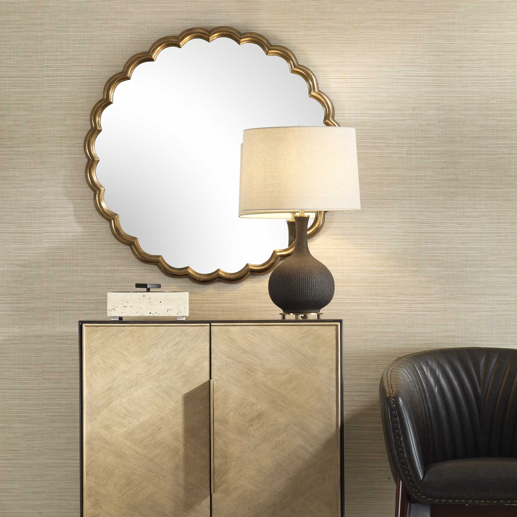 Cerrito Antique Brass Round Mirror - Image 2