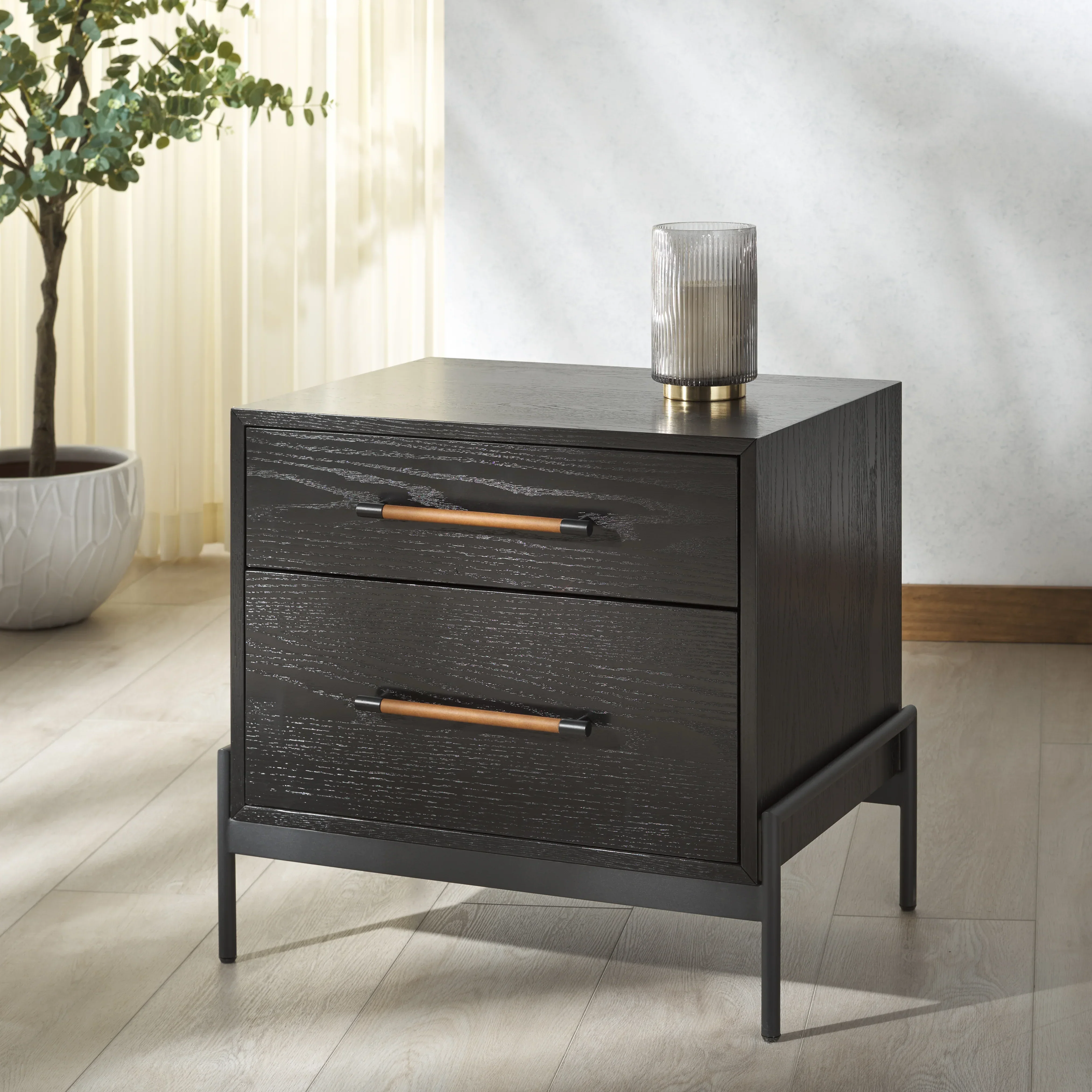 Chandri Vegan Leather Wrapped Handle Nightstand - Image 11