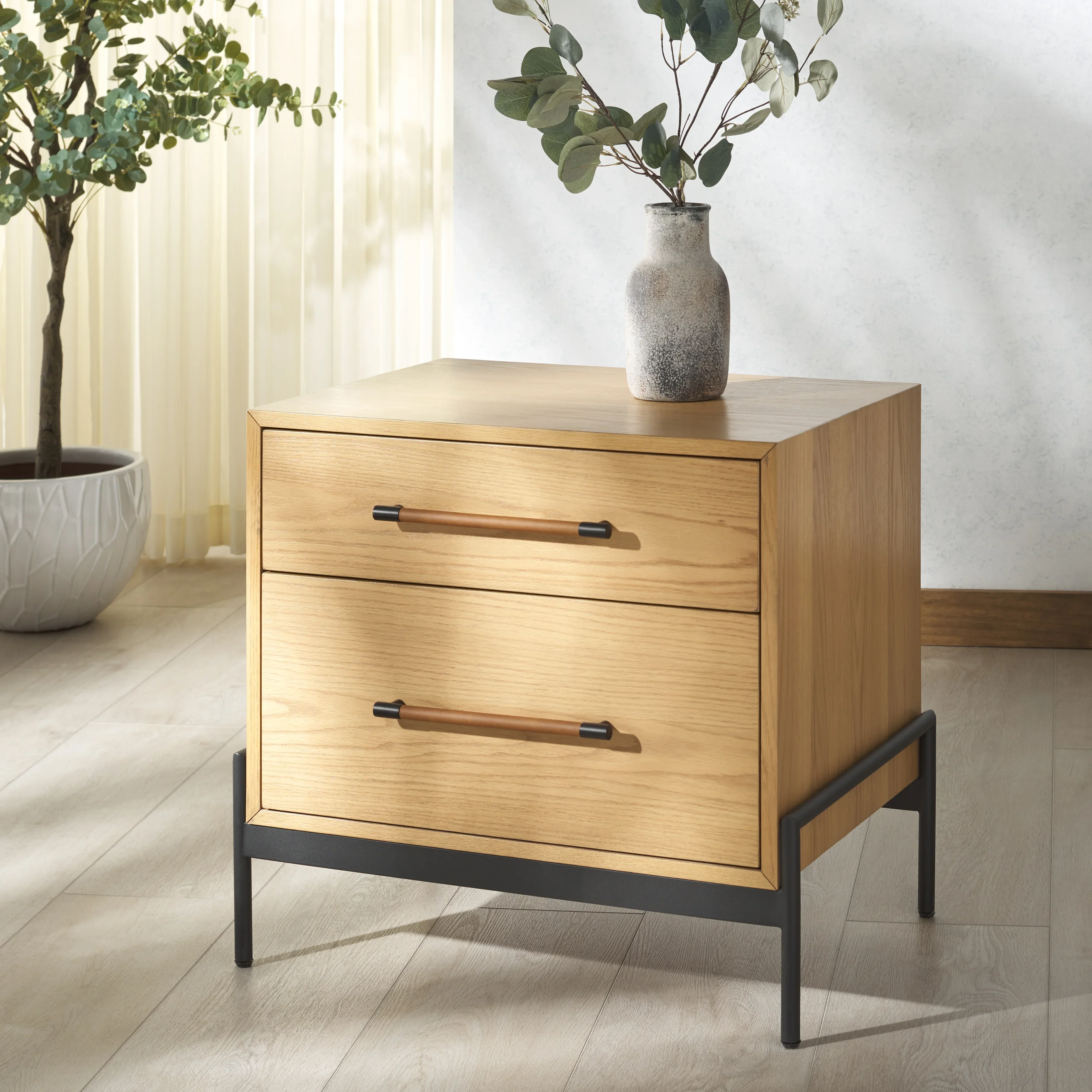 Chandri Vegan Leather Wrapped Handle Nightstand - Image 2