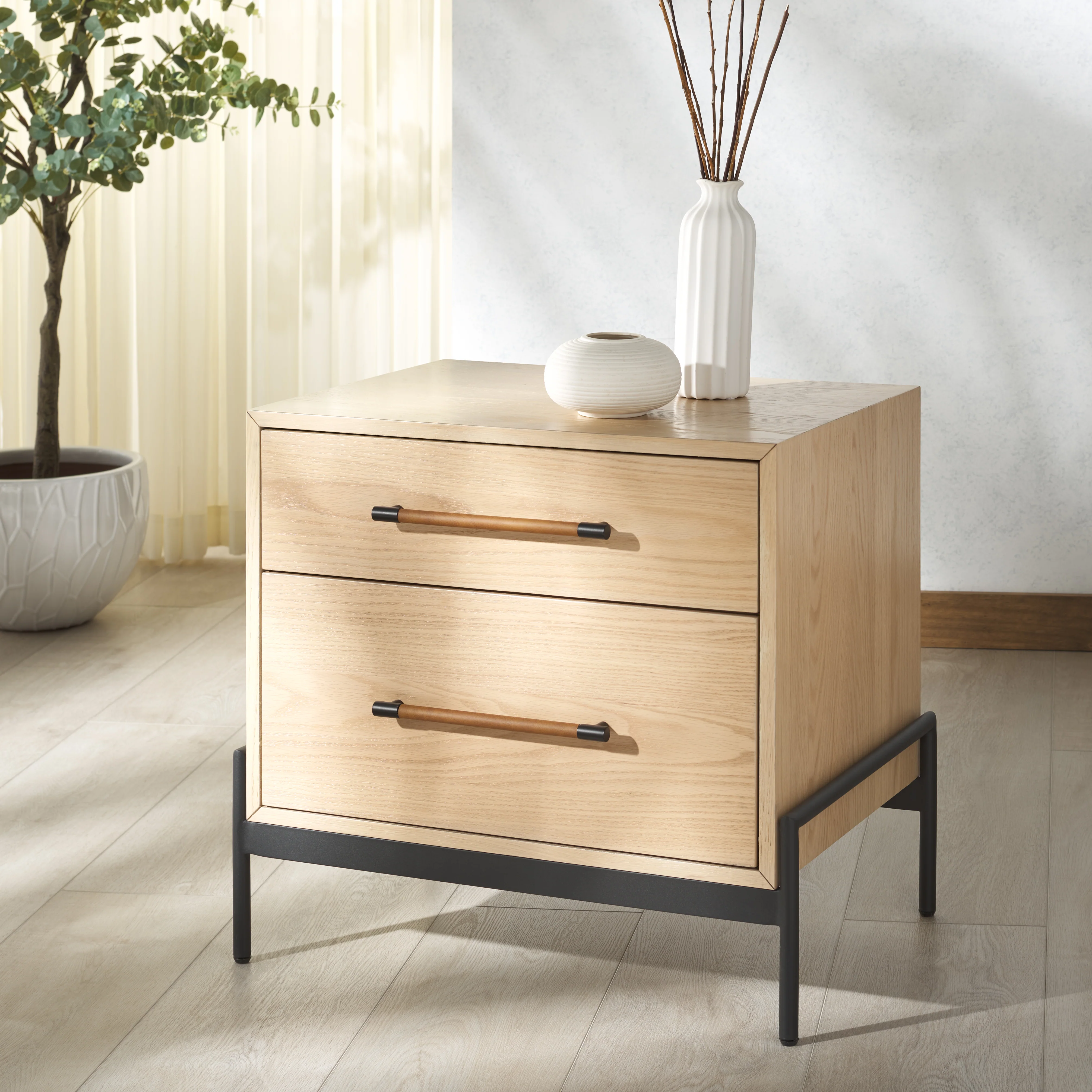 Chandri Vegan Leather Wrapped Handle Nightstand - Image 26