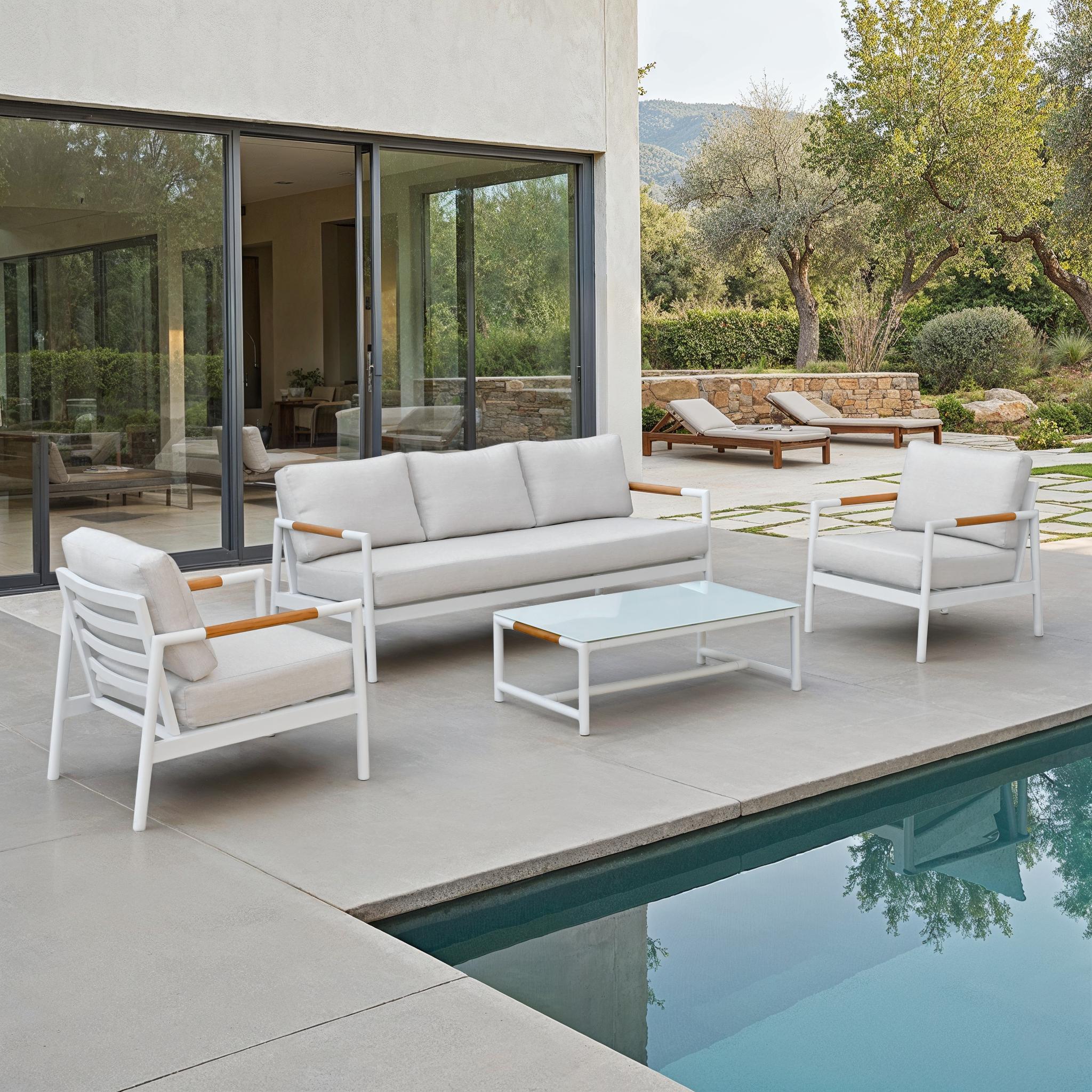 Chryssa Aluminum And Teak Patio Coffee Table - Image 10