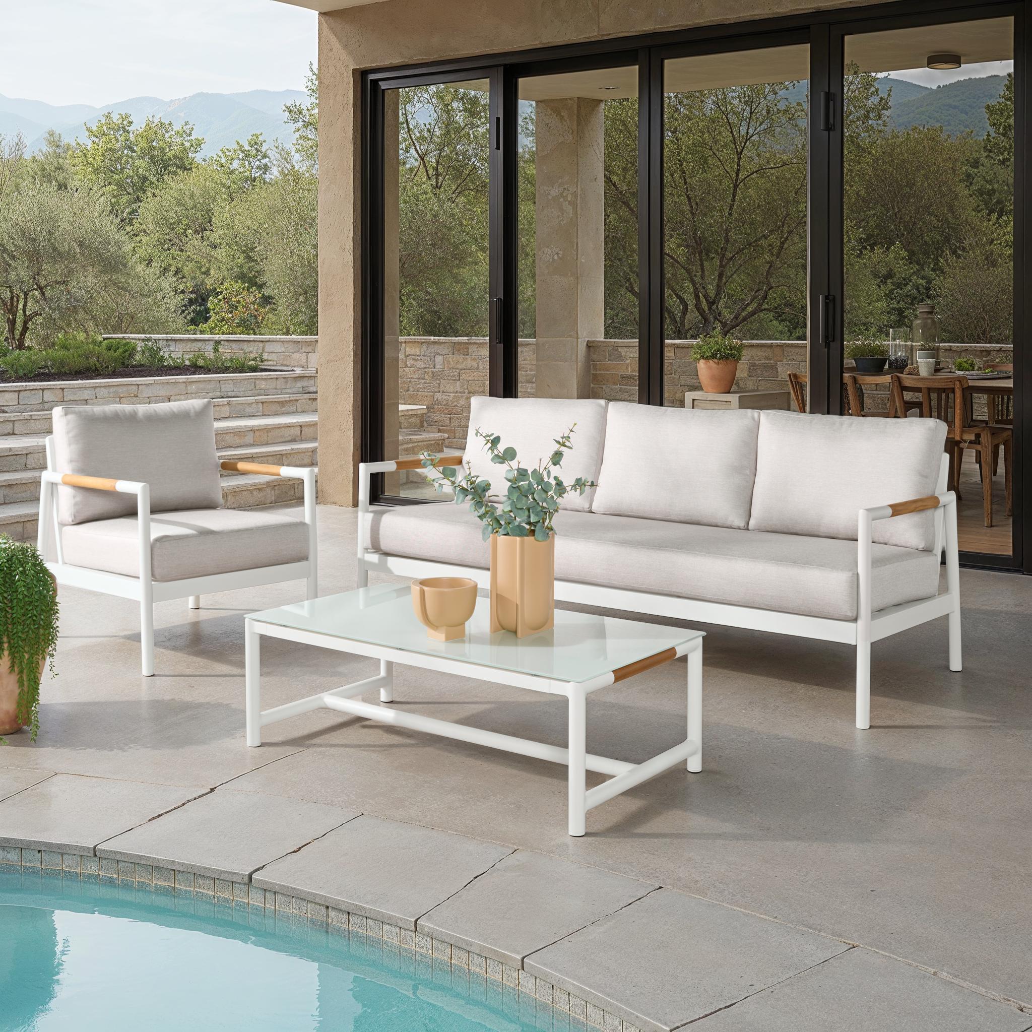 Chryssa Aluminum And Teak Patio Coffee Table - Image 11