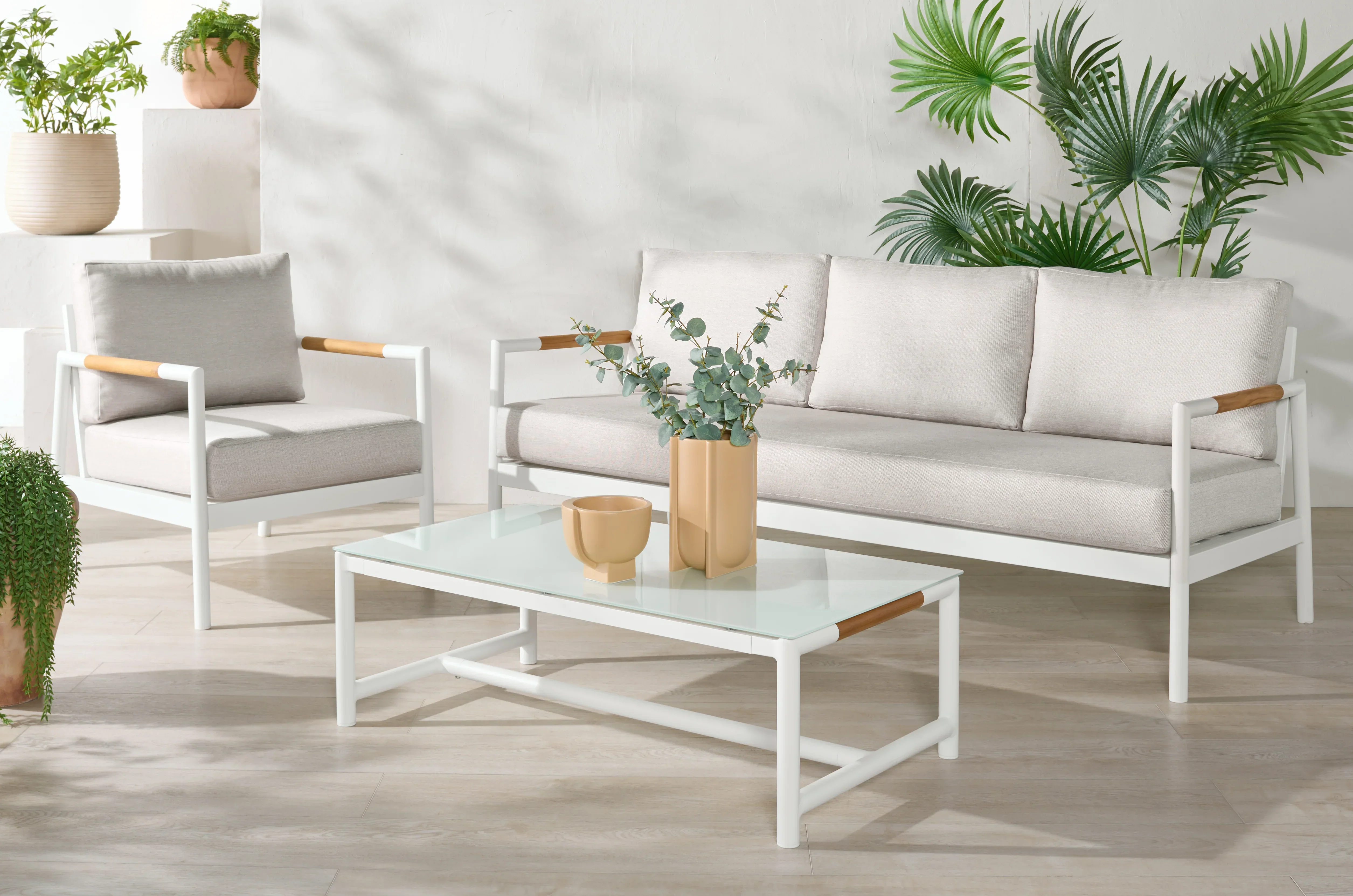 Chryssa Aluminum And Teak Patio Coffee Table - Image 12