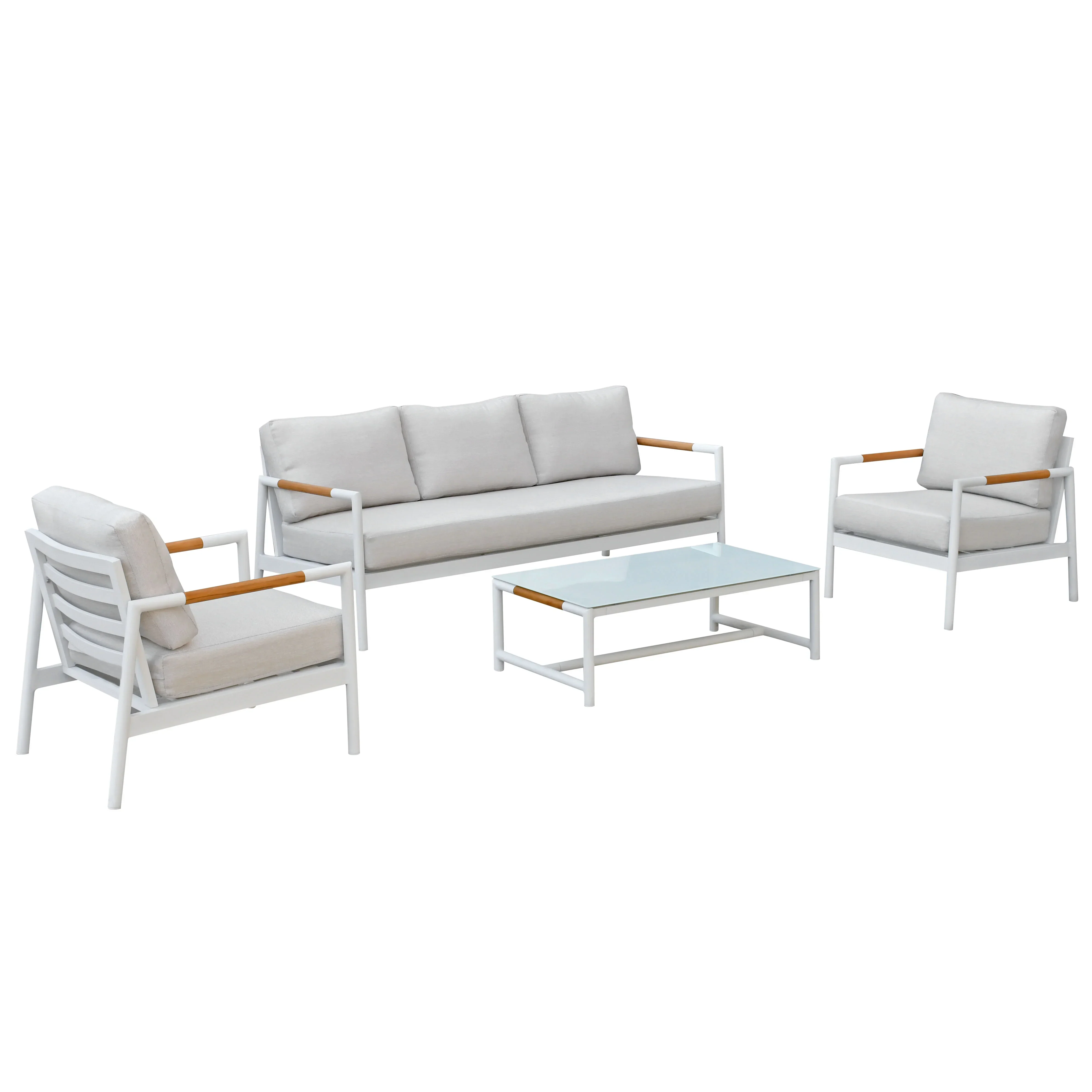 Chryssa Aluminum And Teak Patio Coffee Table - Image 14
