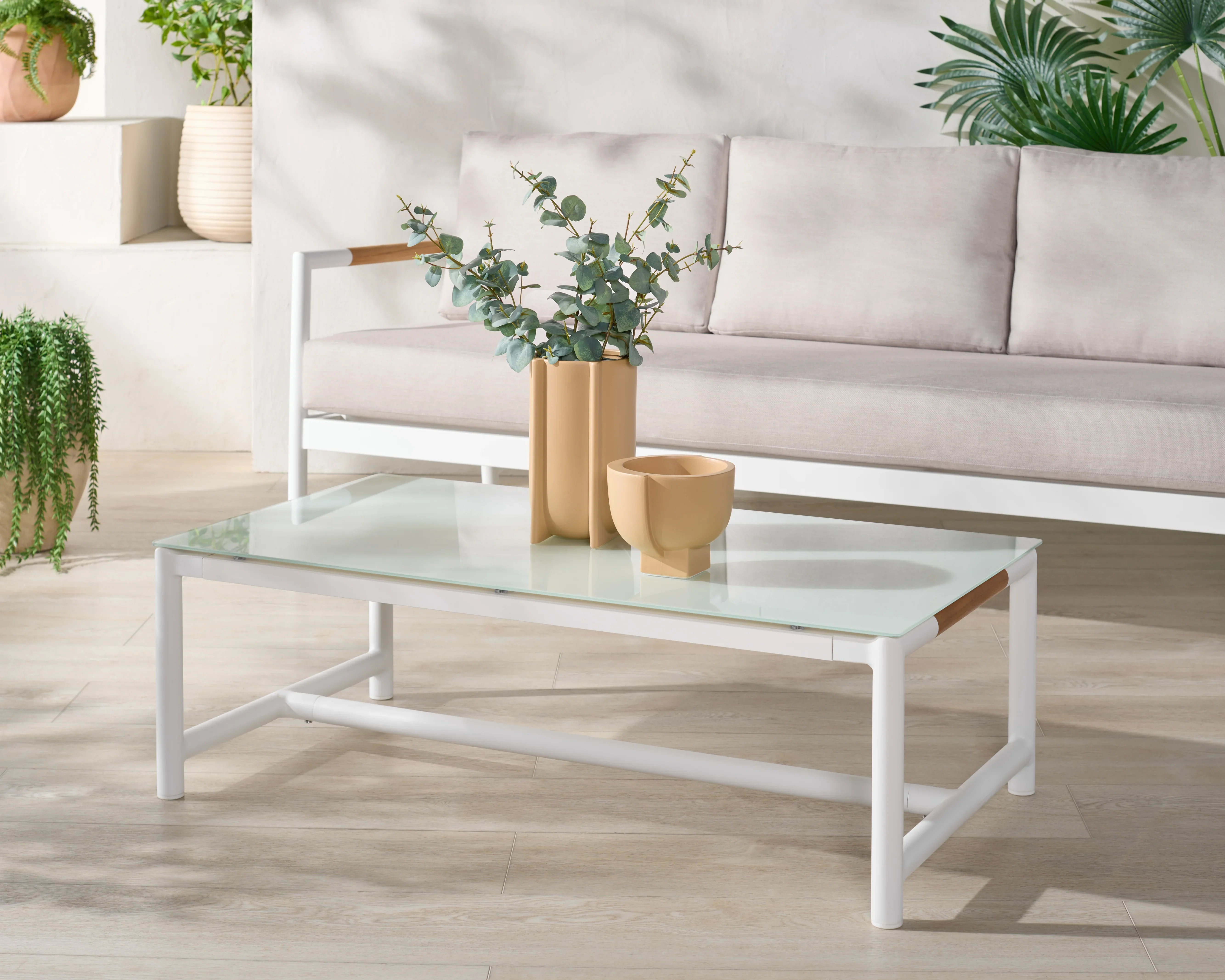 Chryssa Aluminum And Teak Patio Coffee Table - Image 2