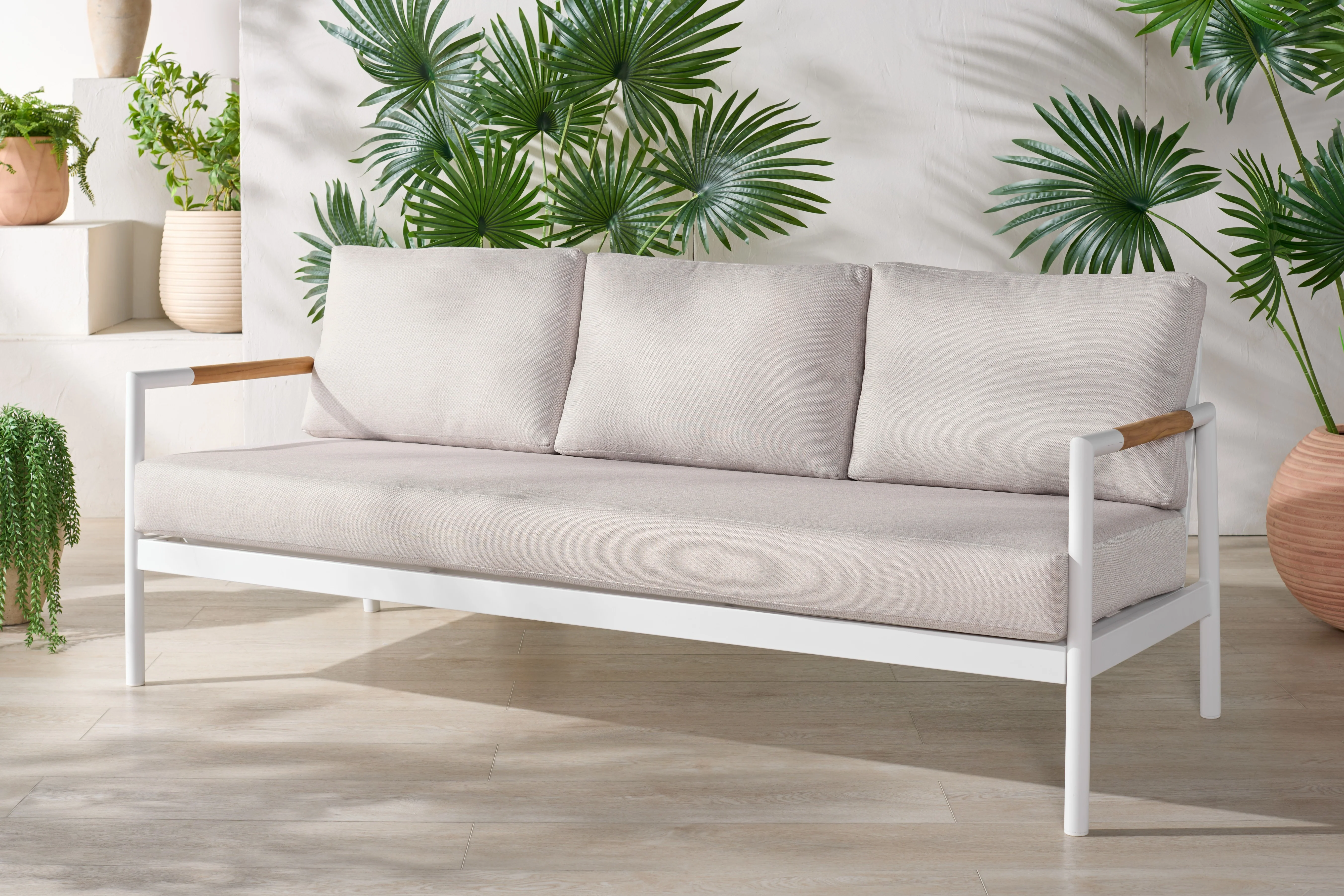 Chryssa Aluminum and Teak Patio Sofa - Image 2