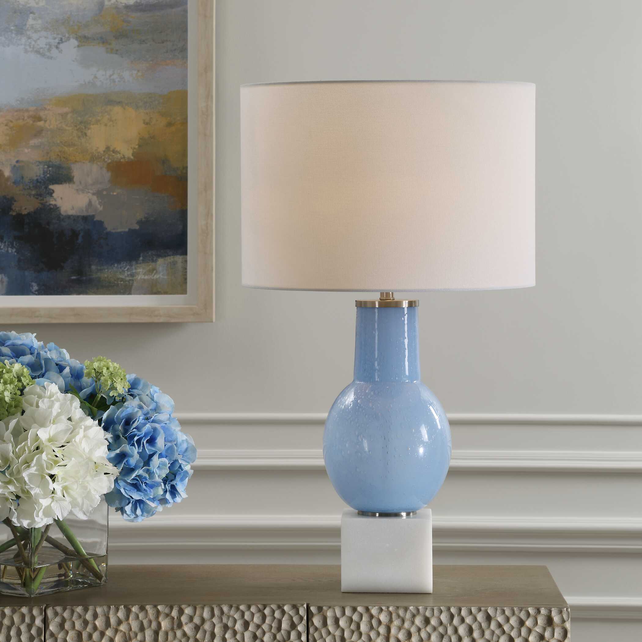 Clear Sky Blue Glass Table Lamp - Image 2