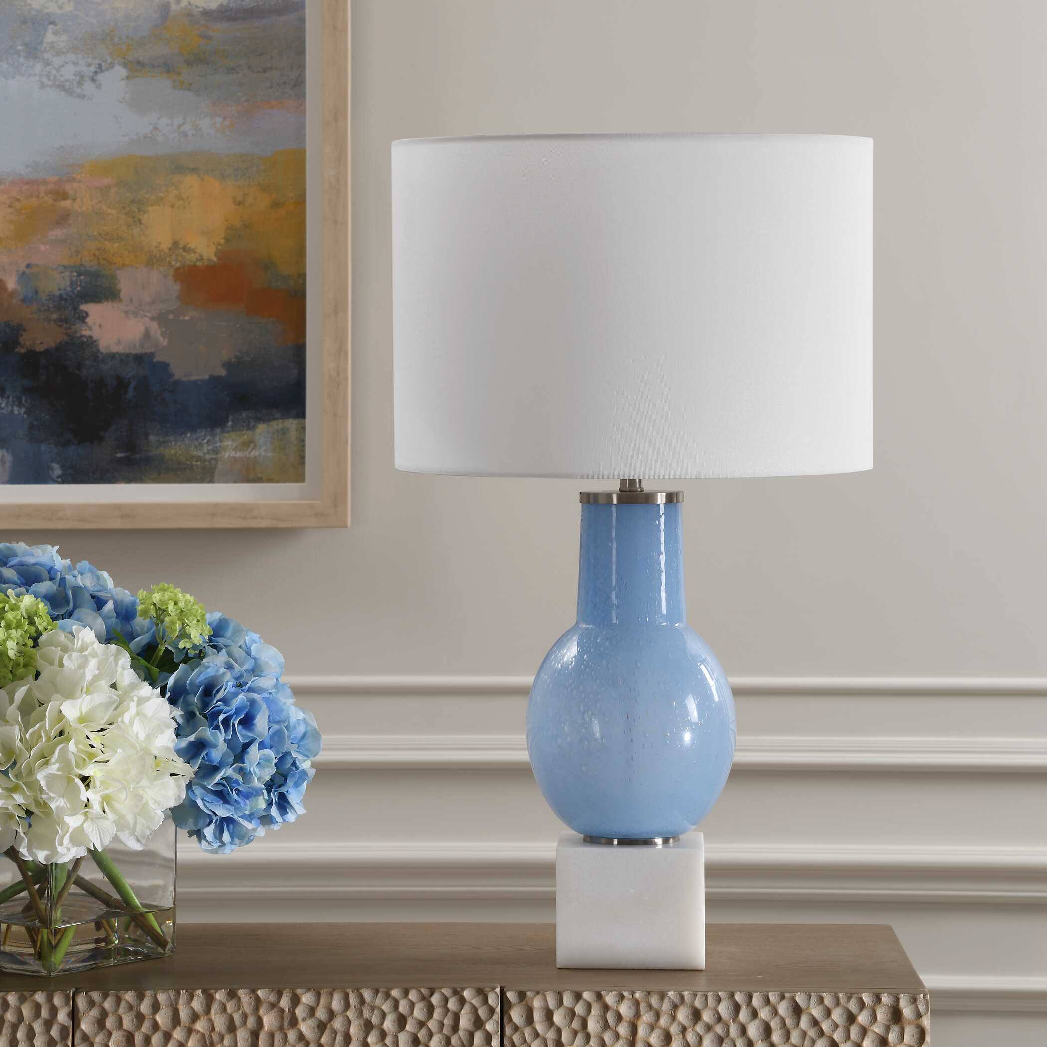 Clear Sky Blue Glass Table Lamp - Image 3