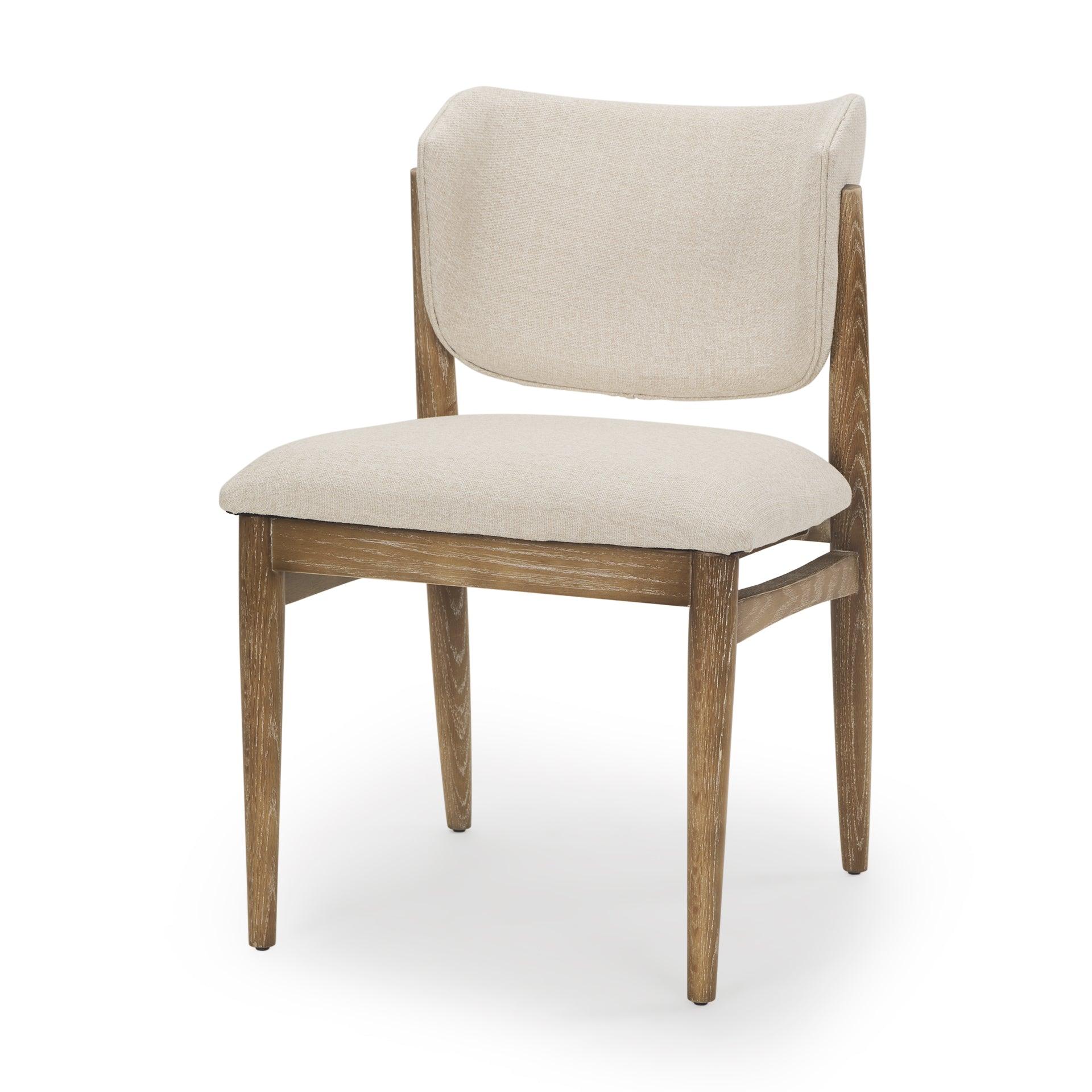 Cline Cream Fabric Upholstered and Light Brown Wood Dining Chair - Set of 2