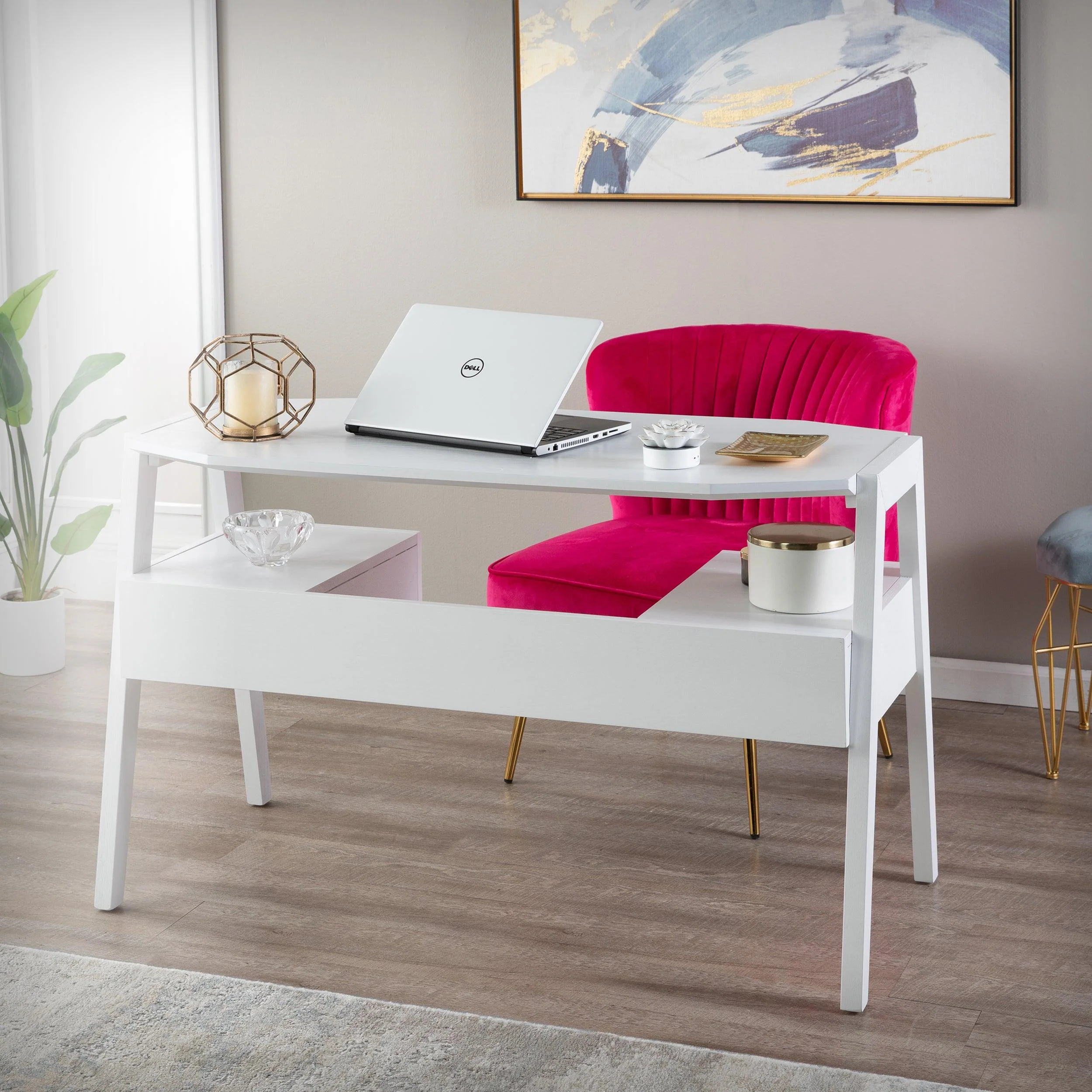 Clyden Midcentury Modern Writing Desk w/ Storage - White - Image 2