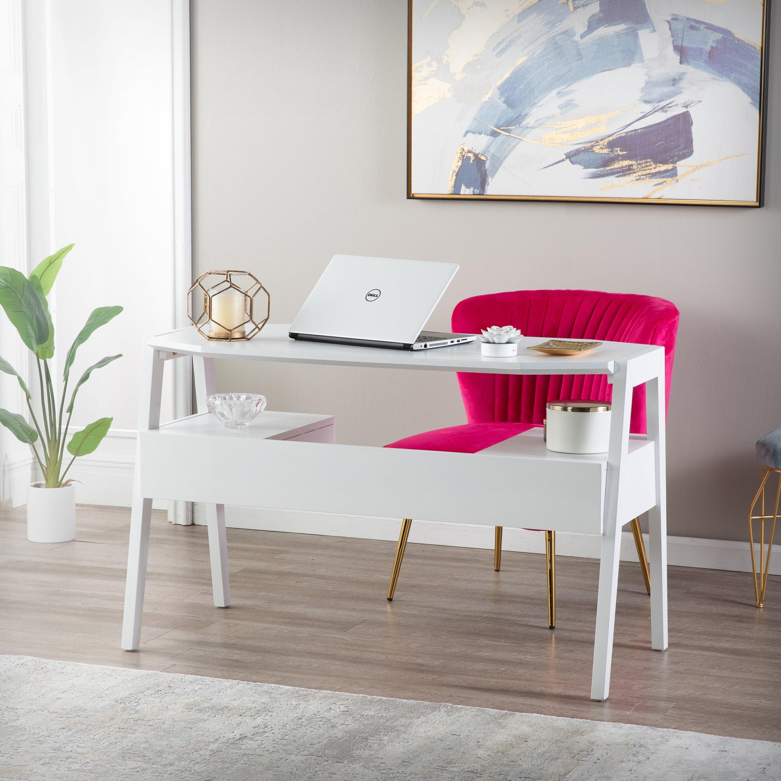 Clyden Midcentury Modern Writing Desk w/ Storage - White - Image 8