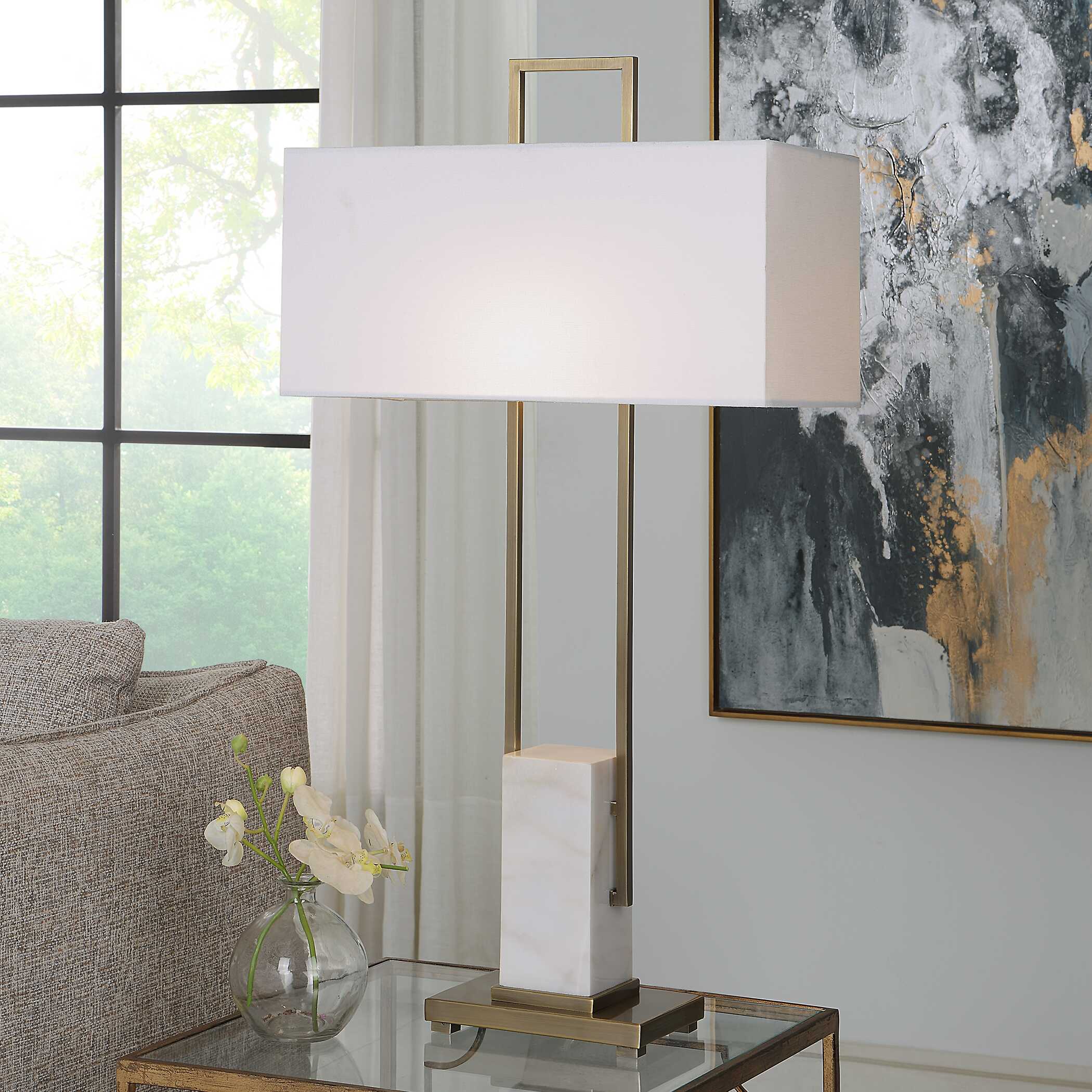 Column White Marble Table Lamp - Image 2
