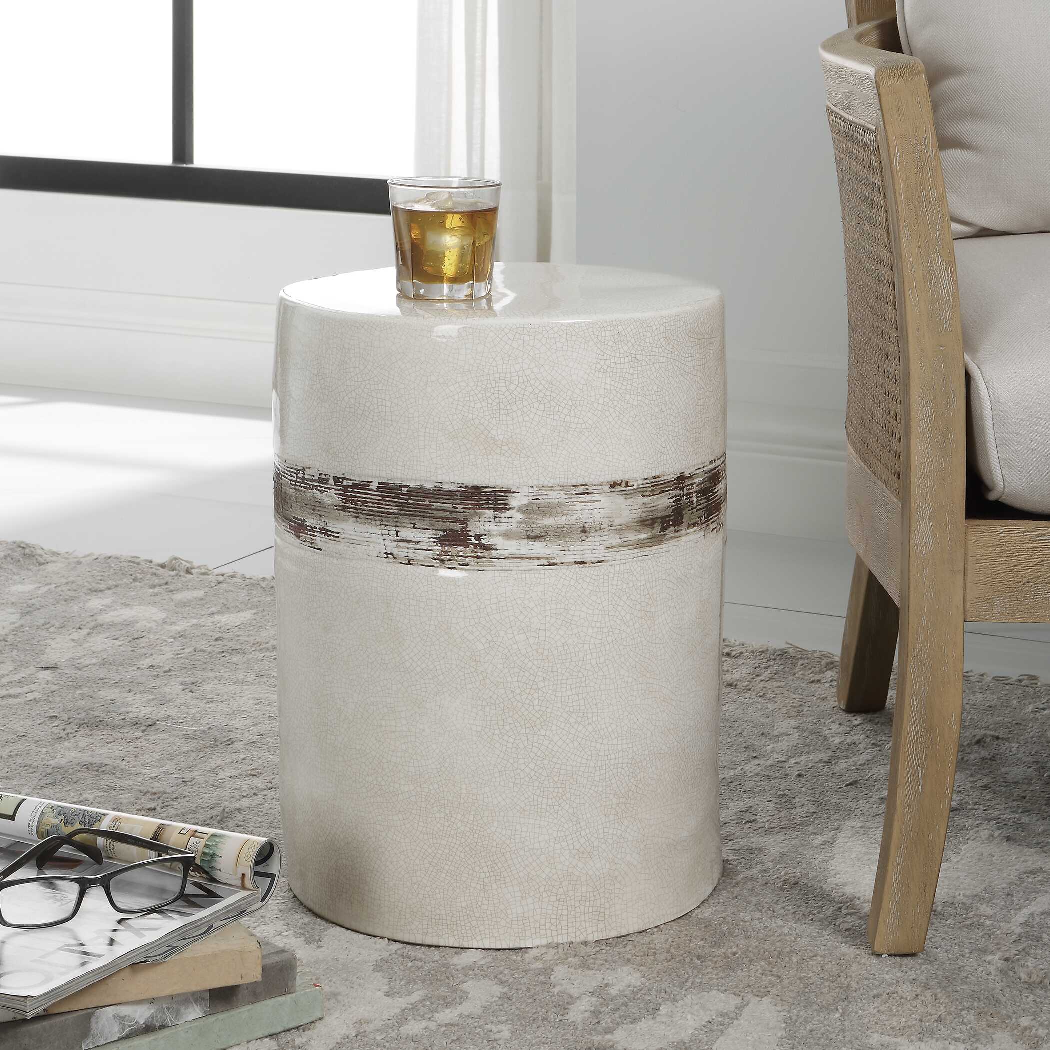 Comanche White Ceramic Garden Stool - Image 3