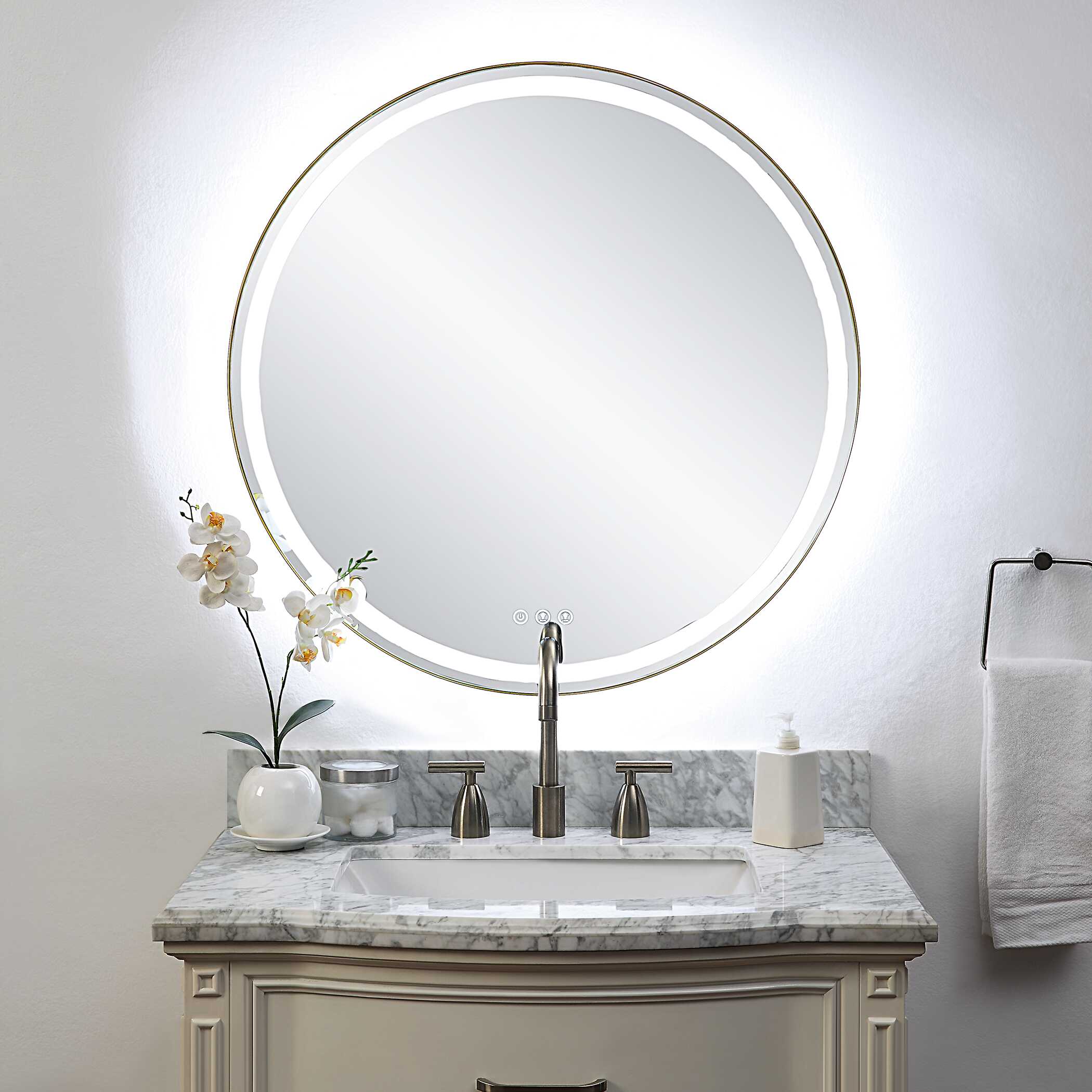 Crofton Lighted Brass Round Mirror - Image 2