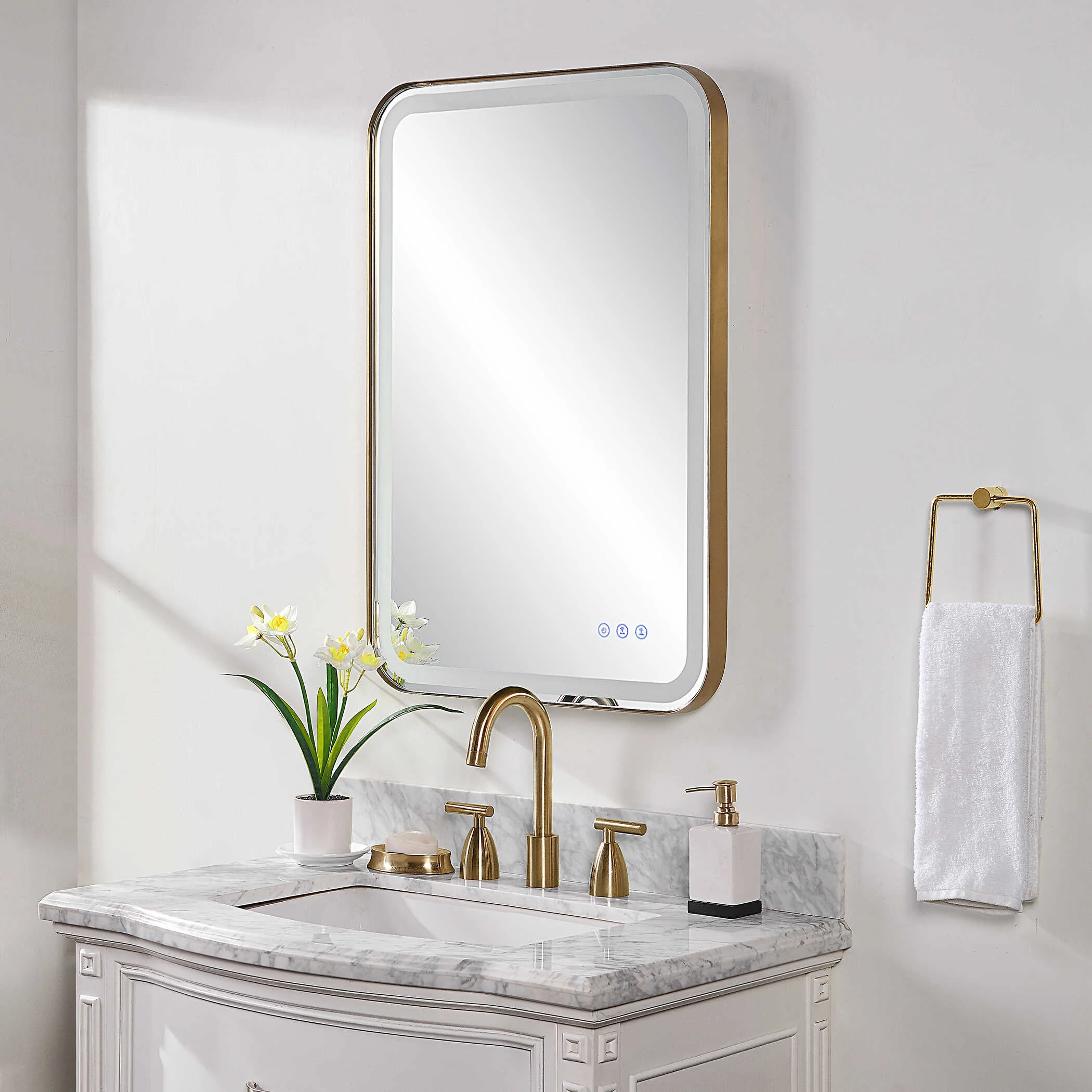 Crofton Lighted Brass Vanity Mirror - Image 3