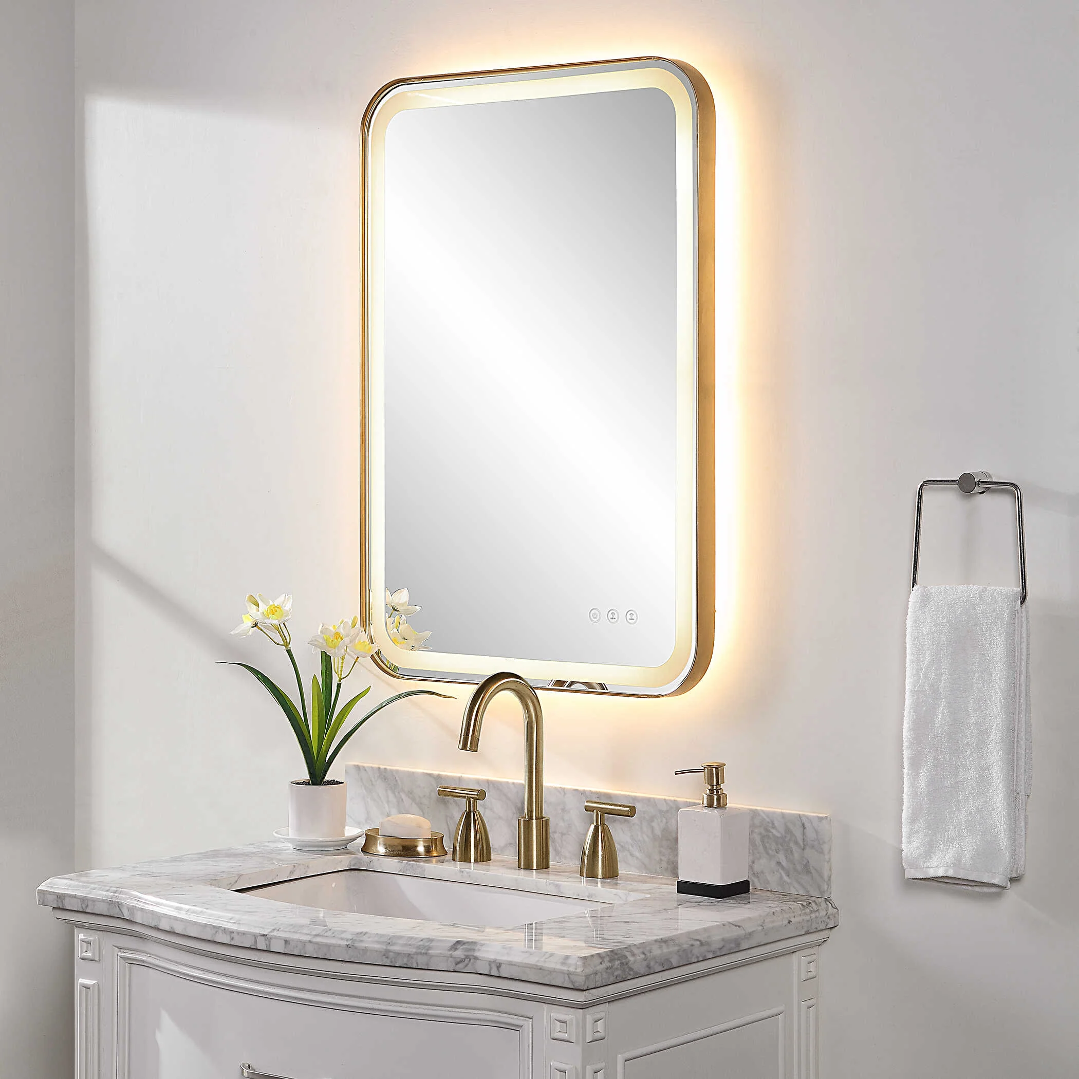 Crofton Lighted Brass Vanity Mirror - Image 4
