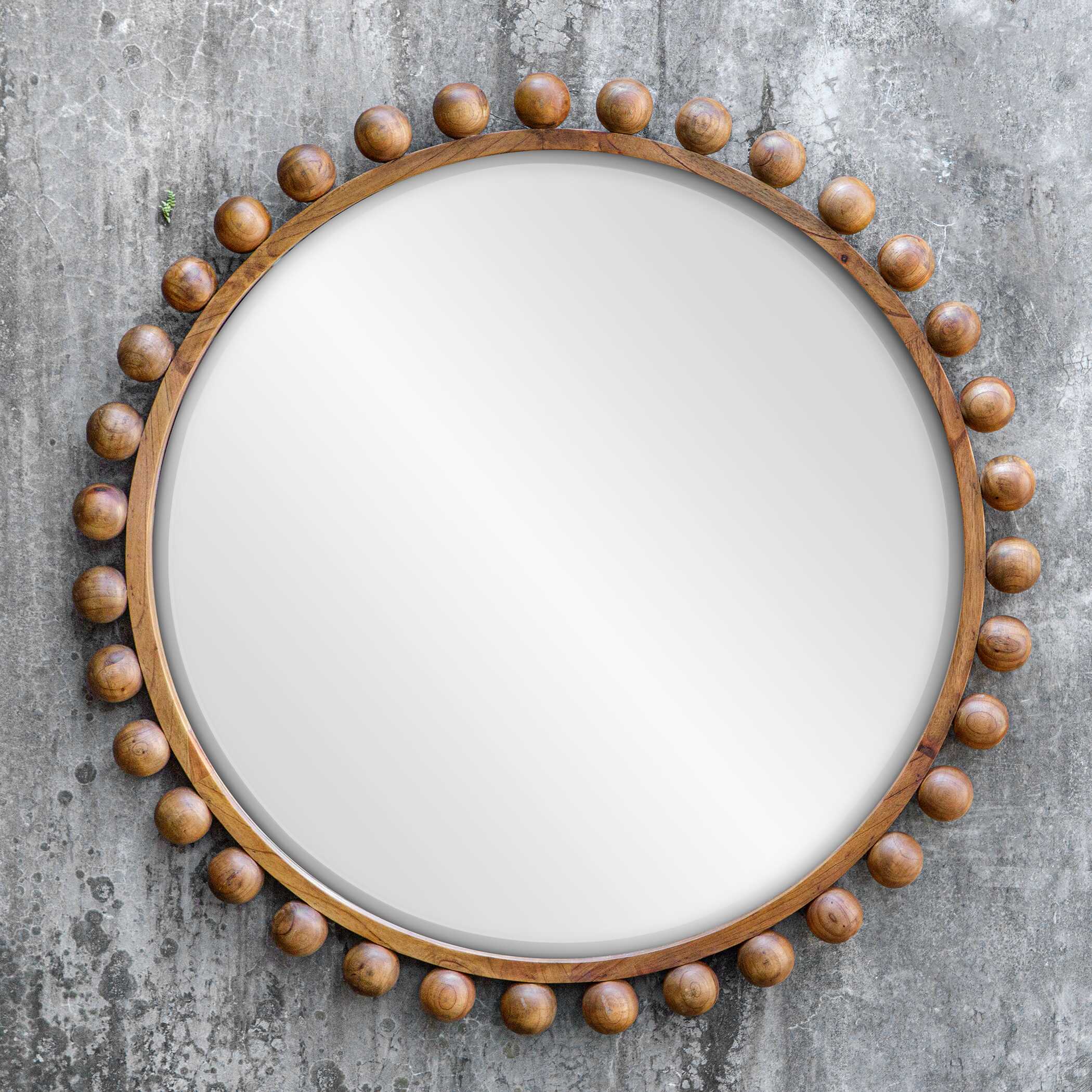 Cyra Wood Beaded Round Mirror - Image 5