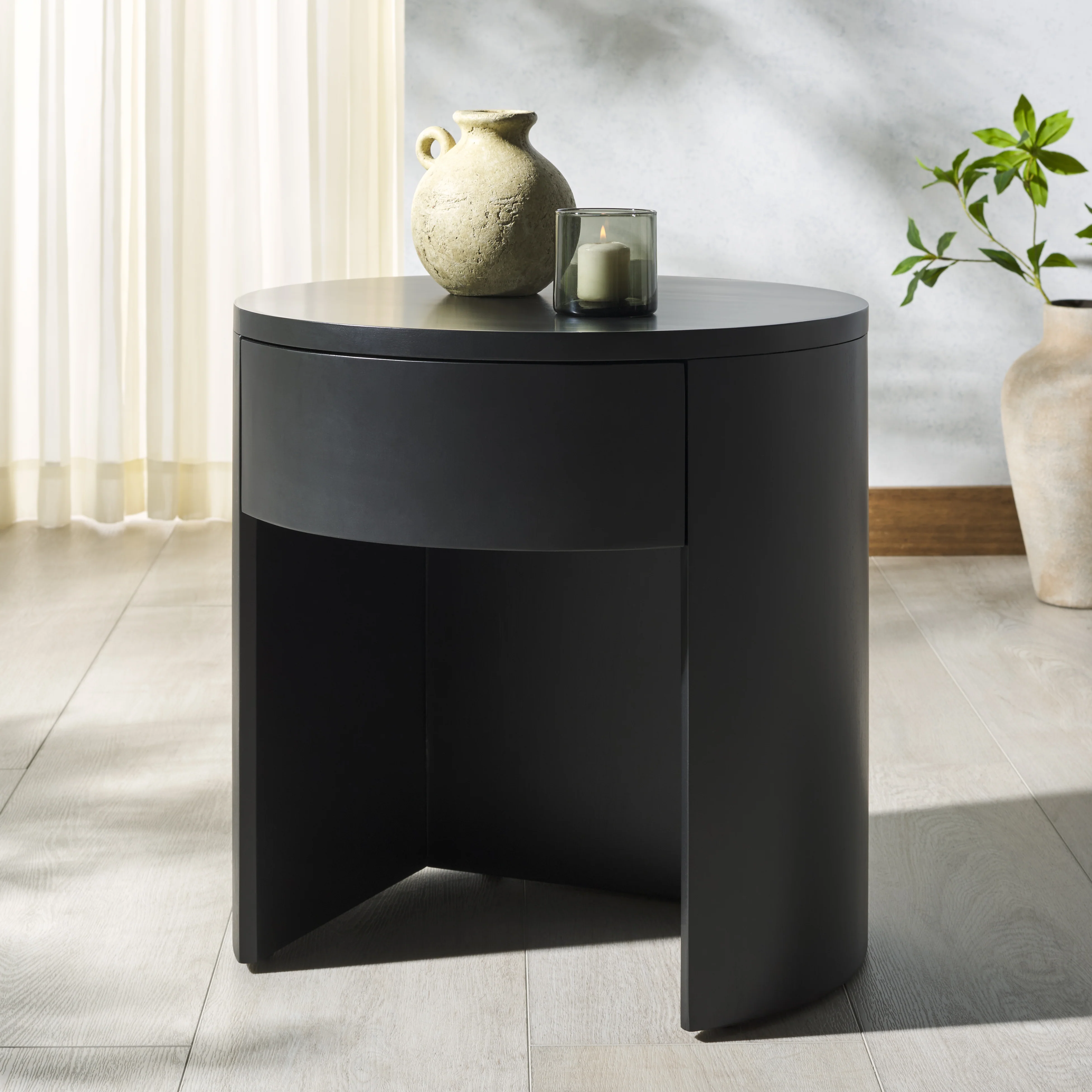 Daiya Round 1 Drawer Wood Nightstand - Image 13