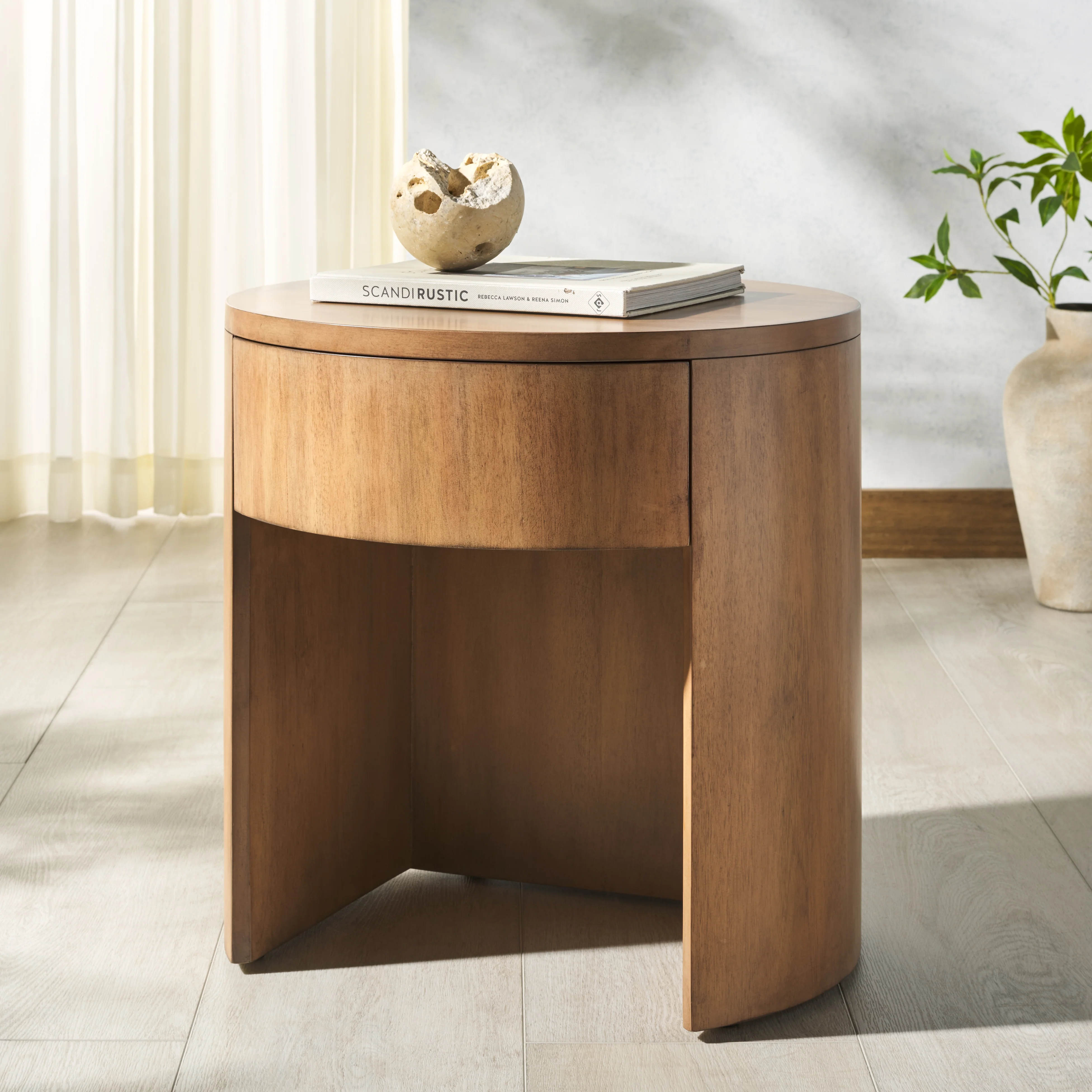 Daiya Round 1 Drawer Wood Nightstand - Image 2