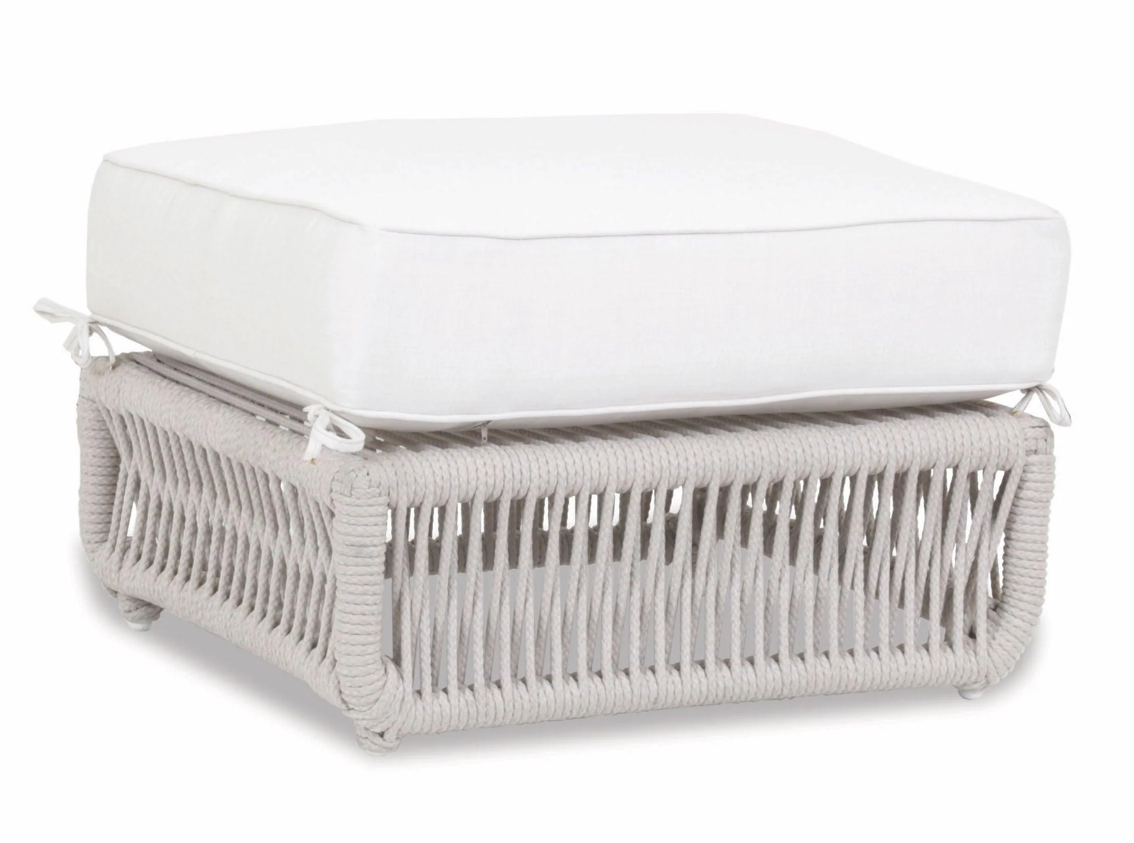 Dana Rope Ottoman in Linen Canvas w/ Self Welt