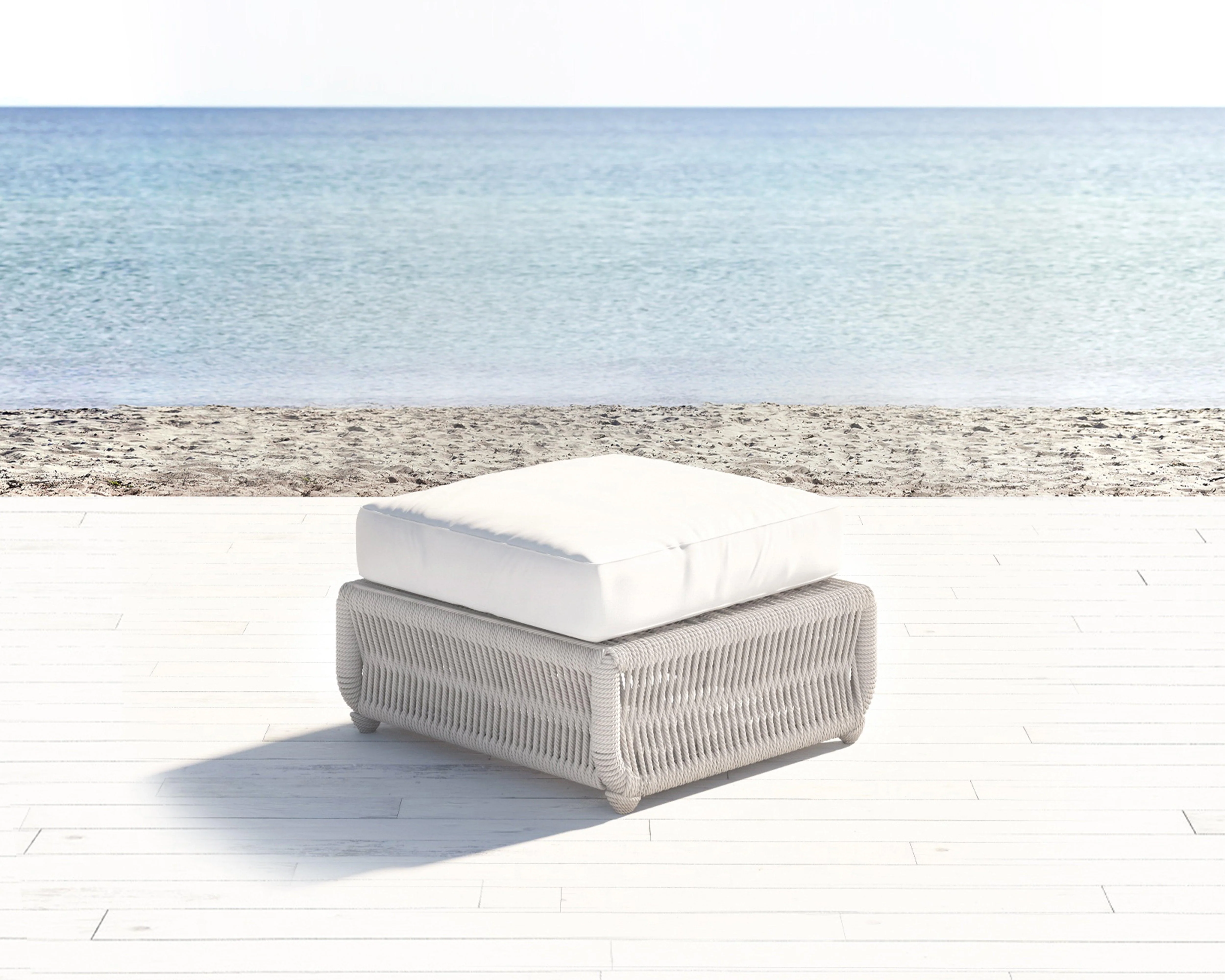 Dana Rope Ottoman in Linen Canvas w/ Self Welt - Image 2