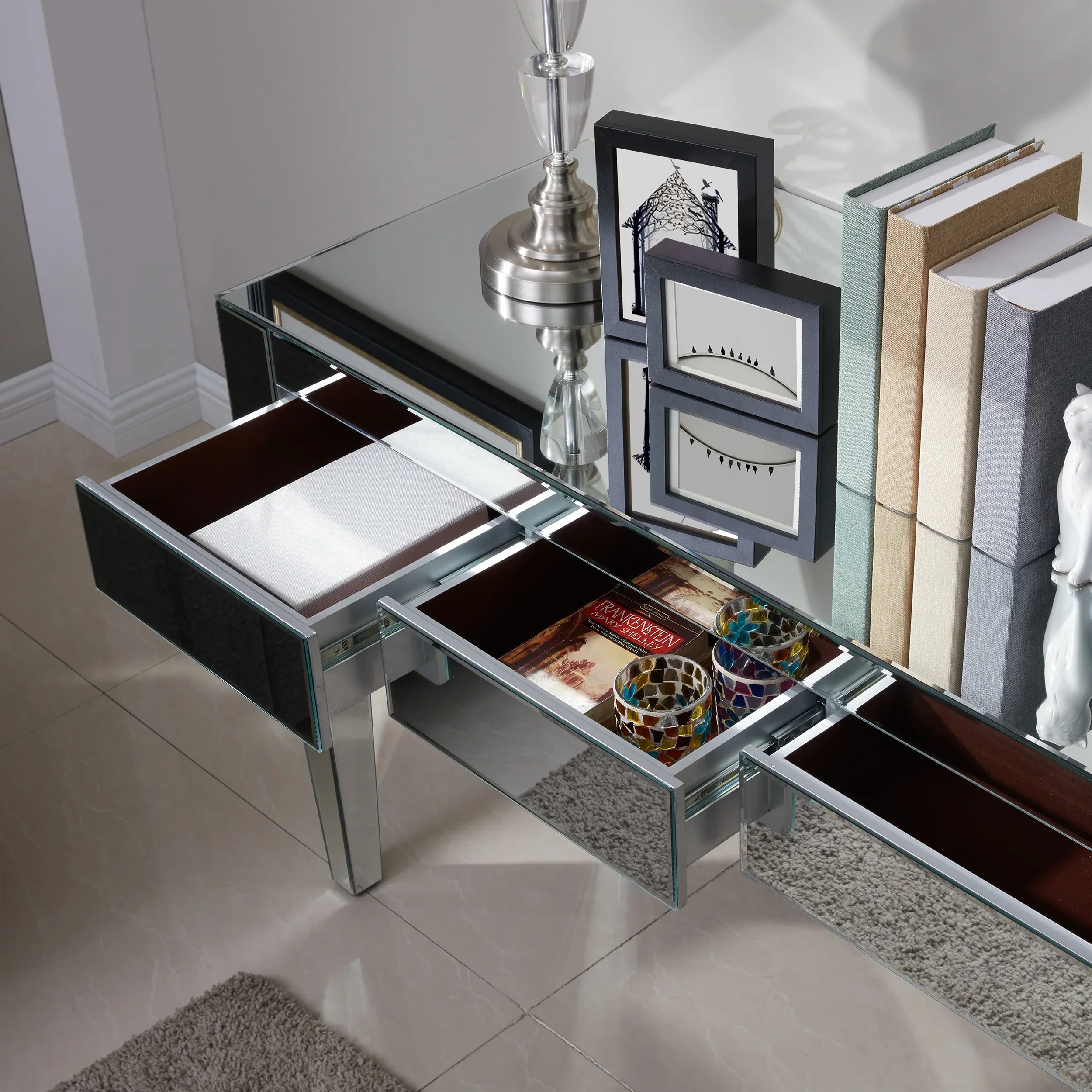 Darien Mirrored Desk - Glam - Silver - Image 8