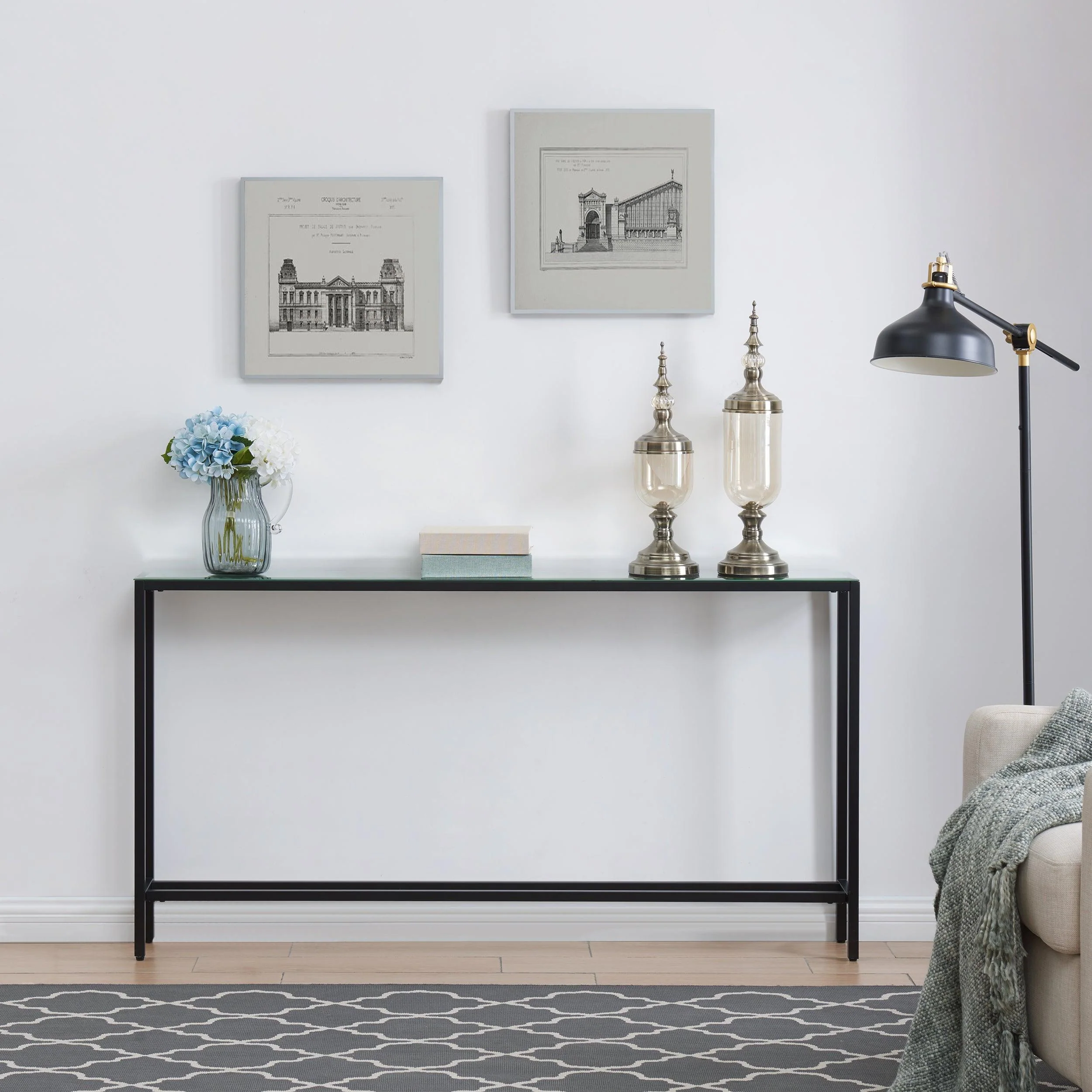 Darrin Narrow Long Console Table w/ Mirrored Top – Black - Image 2