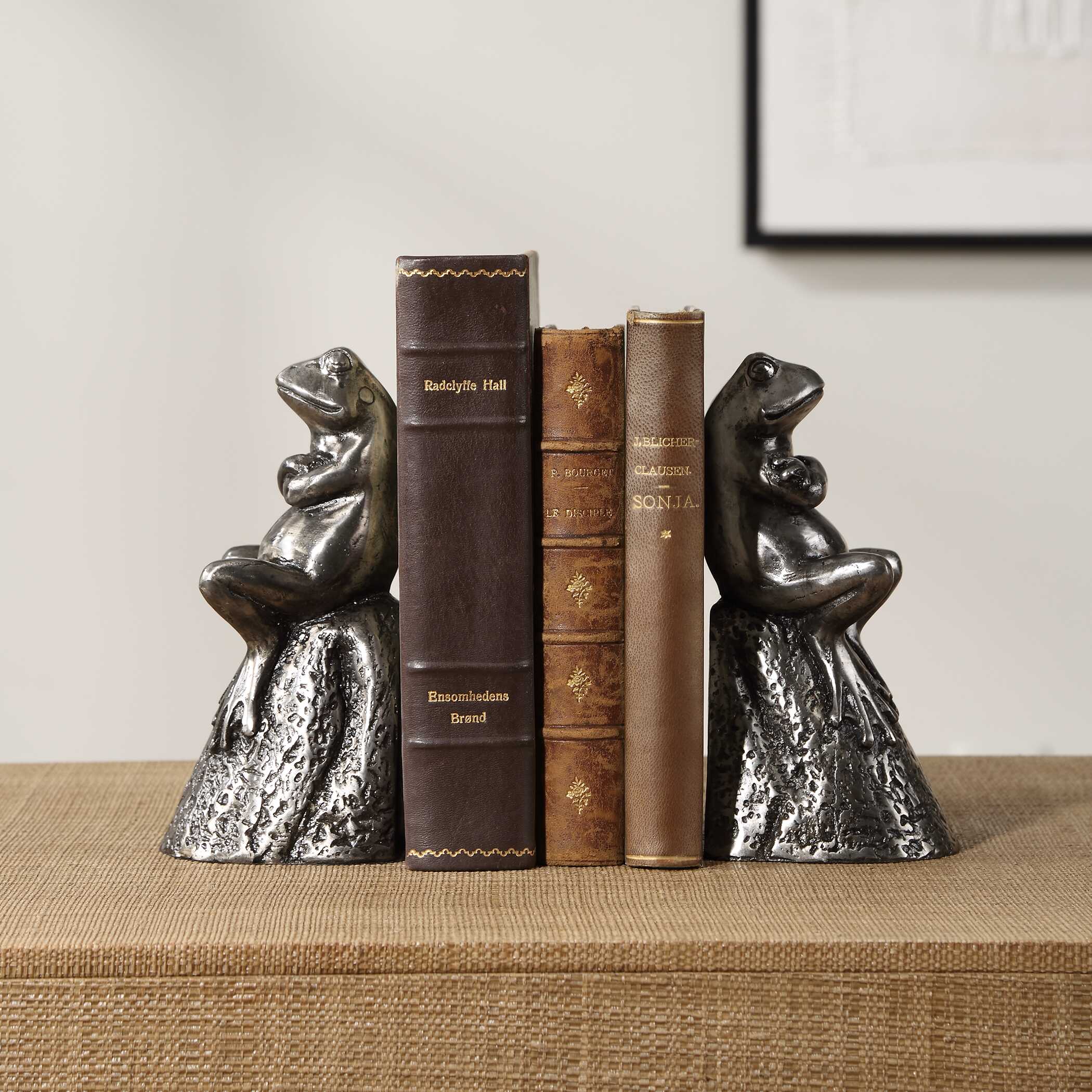 Daydreaming Frogs Aged Silver Bookends, S/2 - Image 2