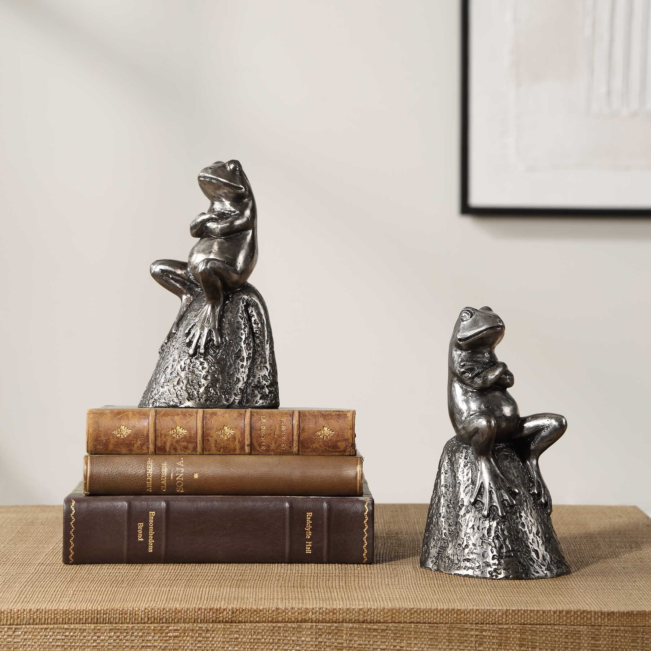 Daydreaming Frogs Aged Silver Bookends, S/2 - Image 3
