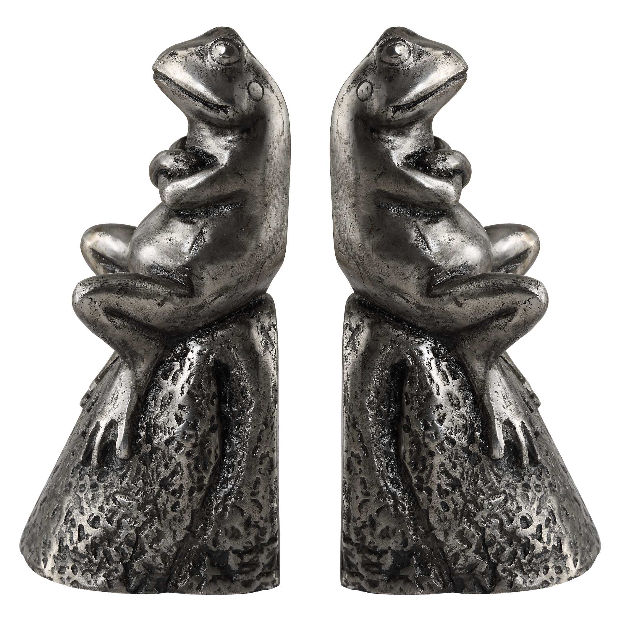 Daydreaming Frogs Aged Silver Bookends, S/2 - Image 4