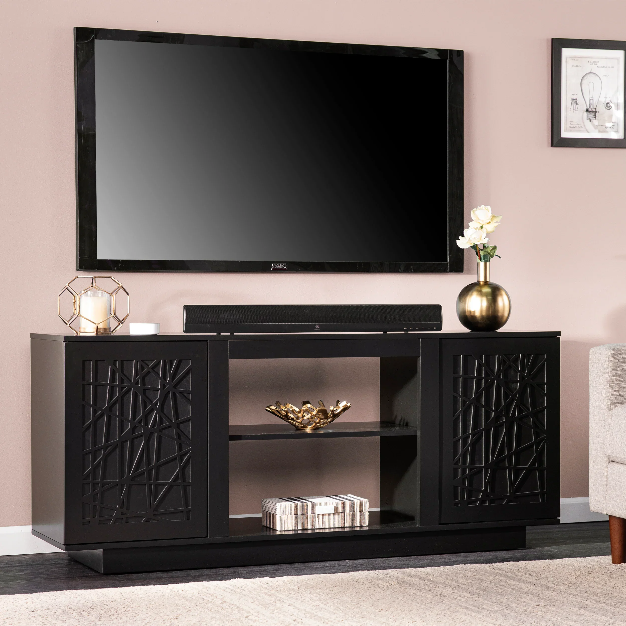 Delgrave Media Console w/ Storage - Black - Image 2