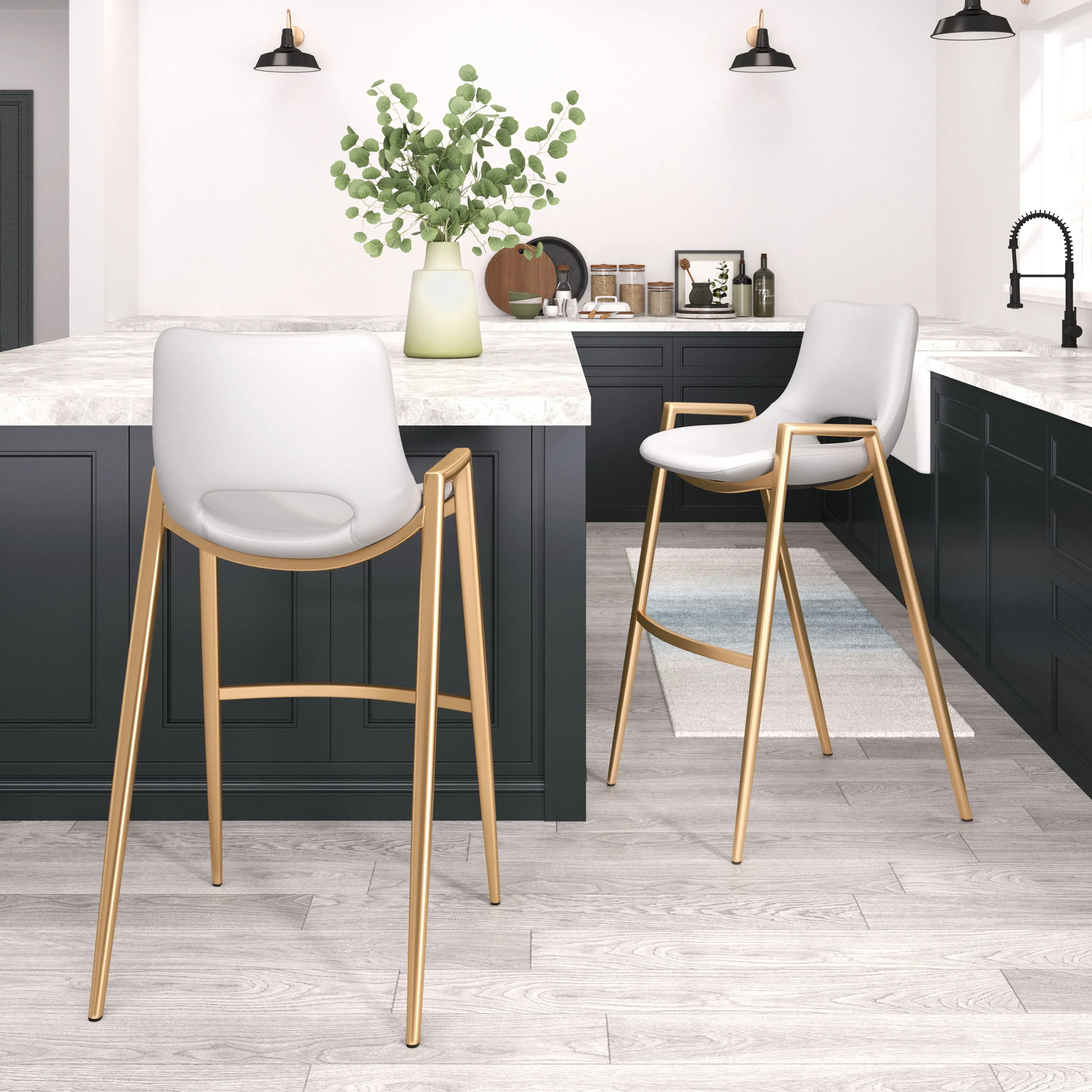 Desi Barstool (Set of 2) White & Gold - Image 2