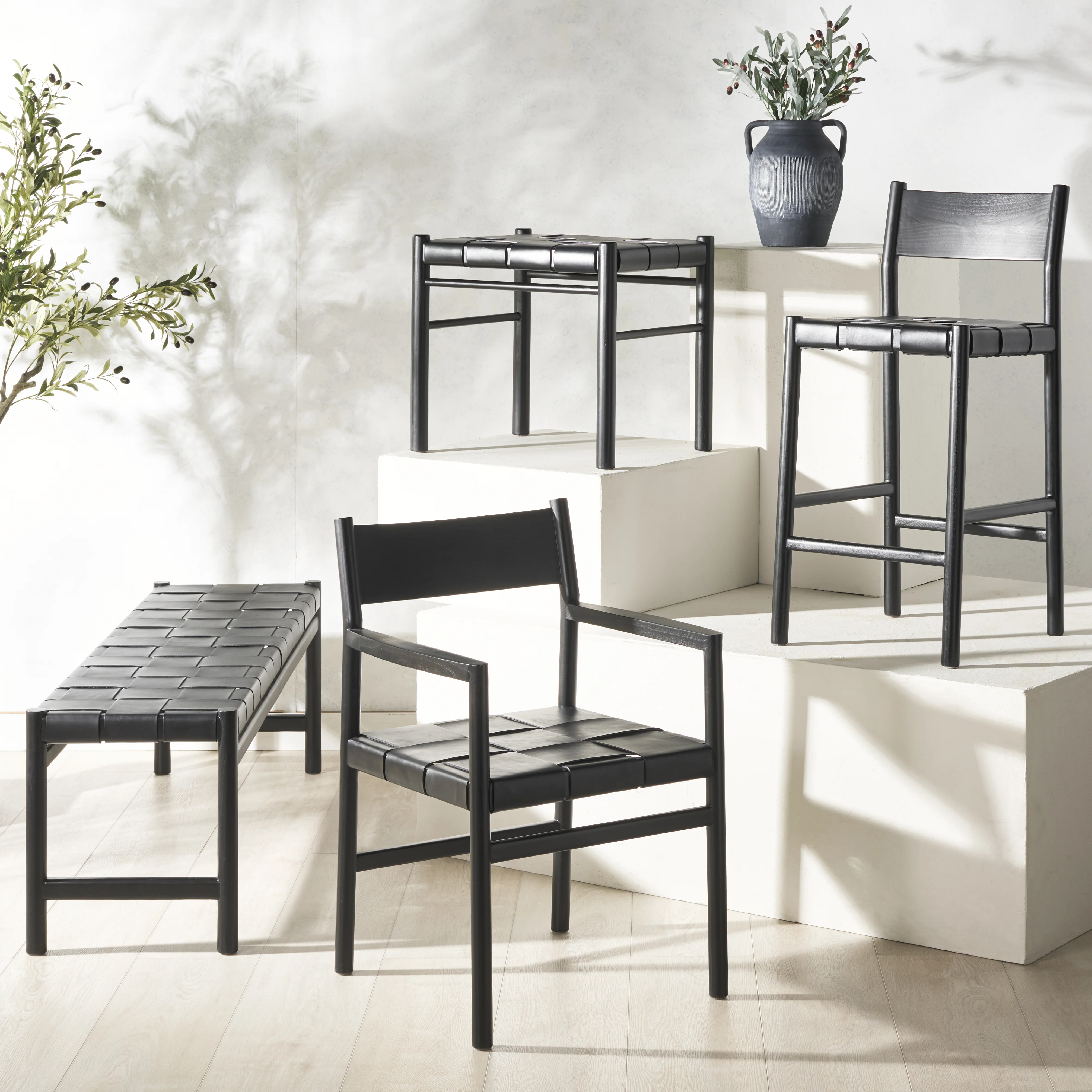 Devnie Woven Leather Bench - Image 7