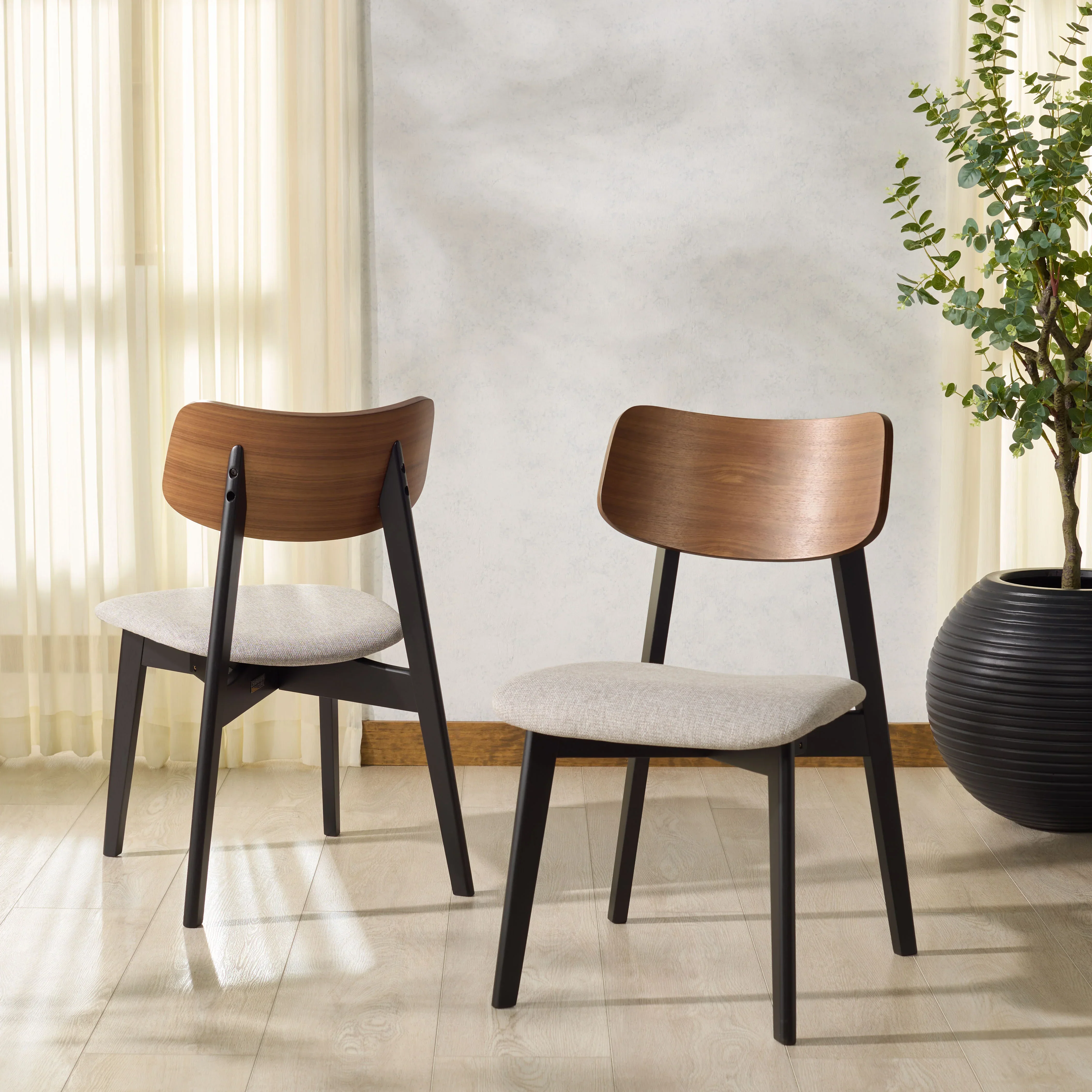 Divya Wood And Linen Dining Chair - Set of 2 - Image 2