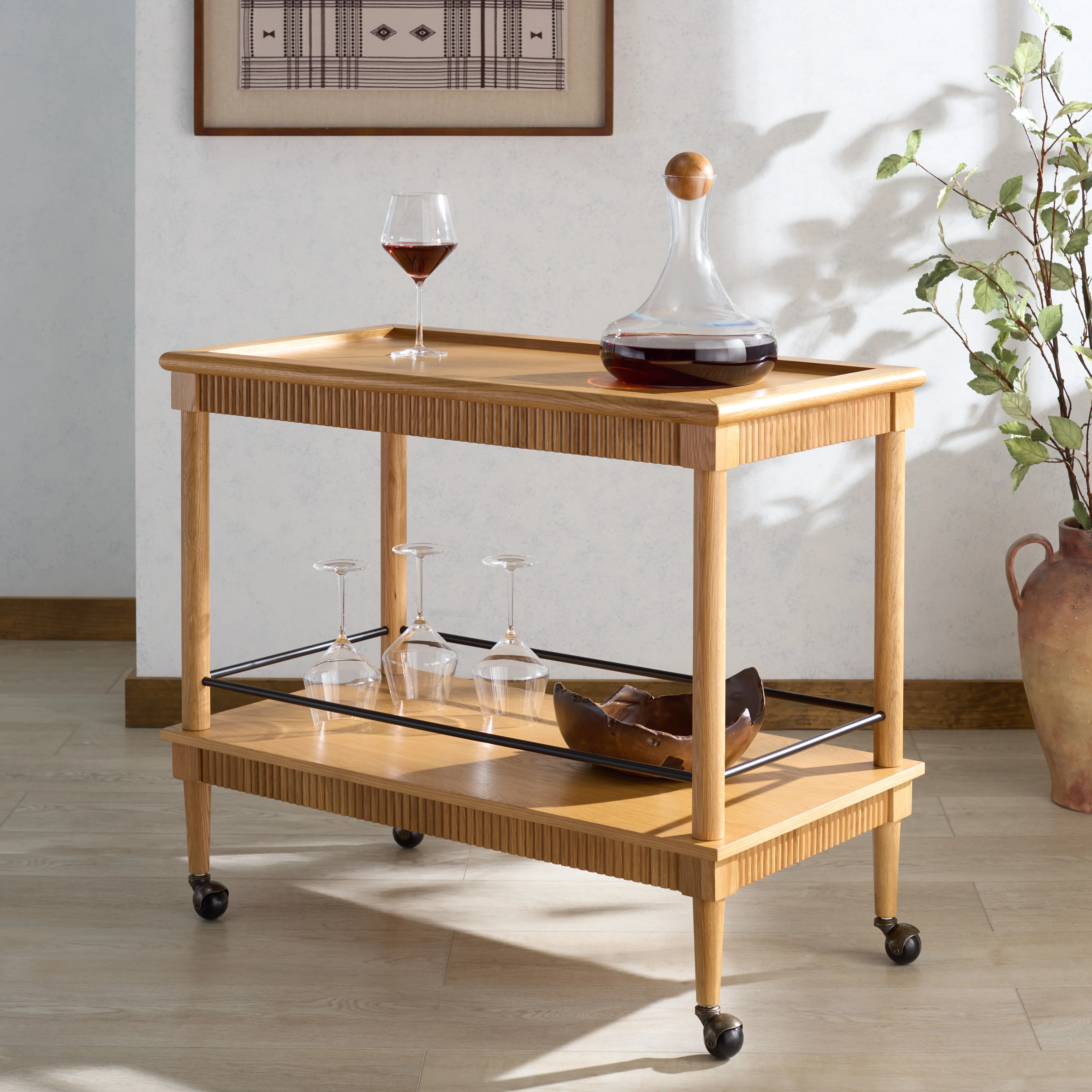 Donnabrielle Wood 2 Shelf Bar Cart - Image 3