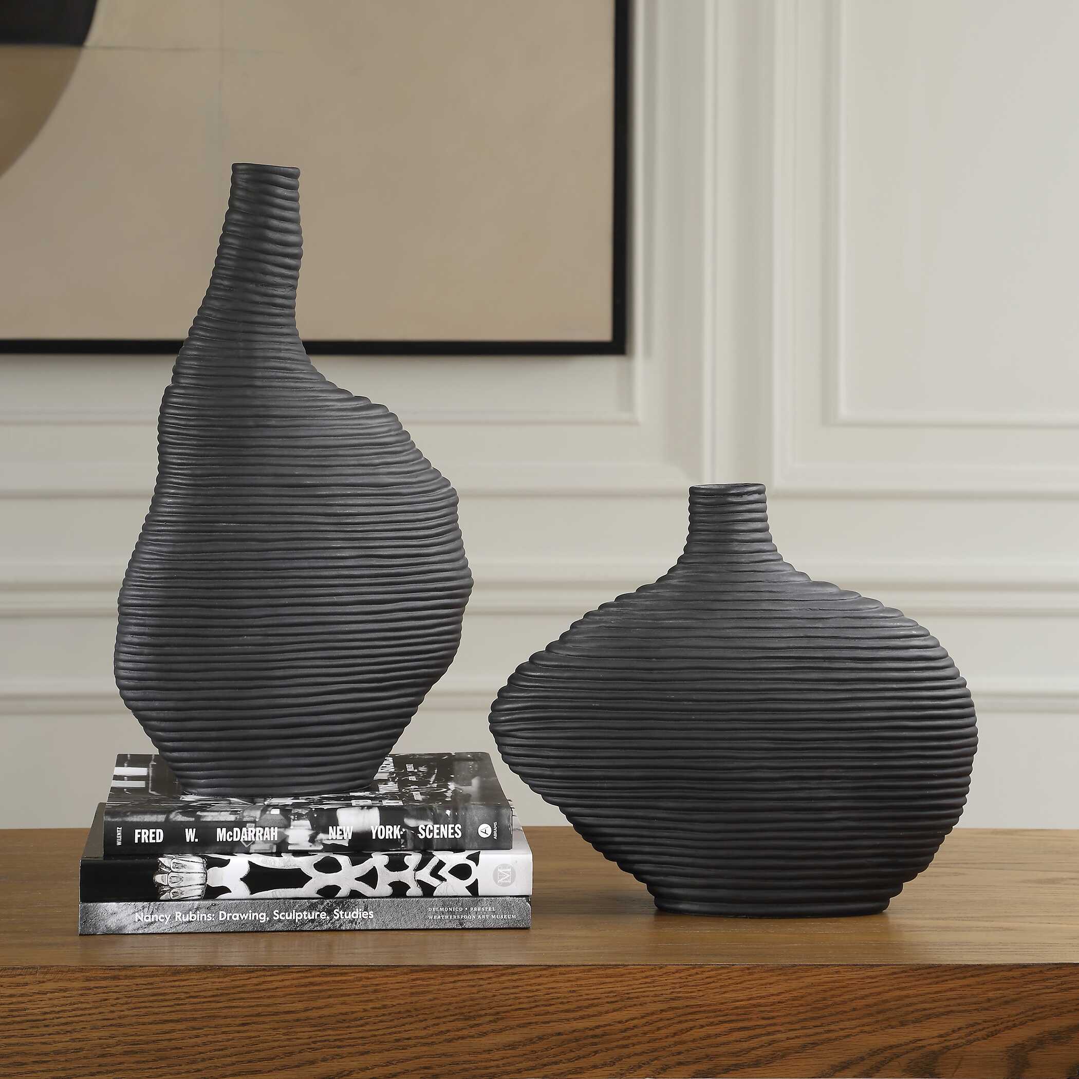 Duostacked Black Vases - Set of 2 - Image 3