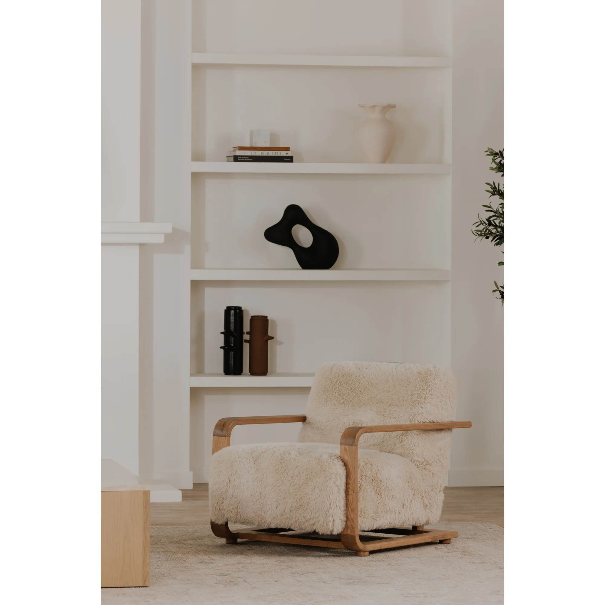 Eckersley Lounge Chair Cream Faux Fur - Image 2