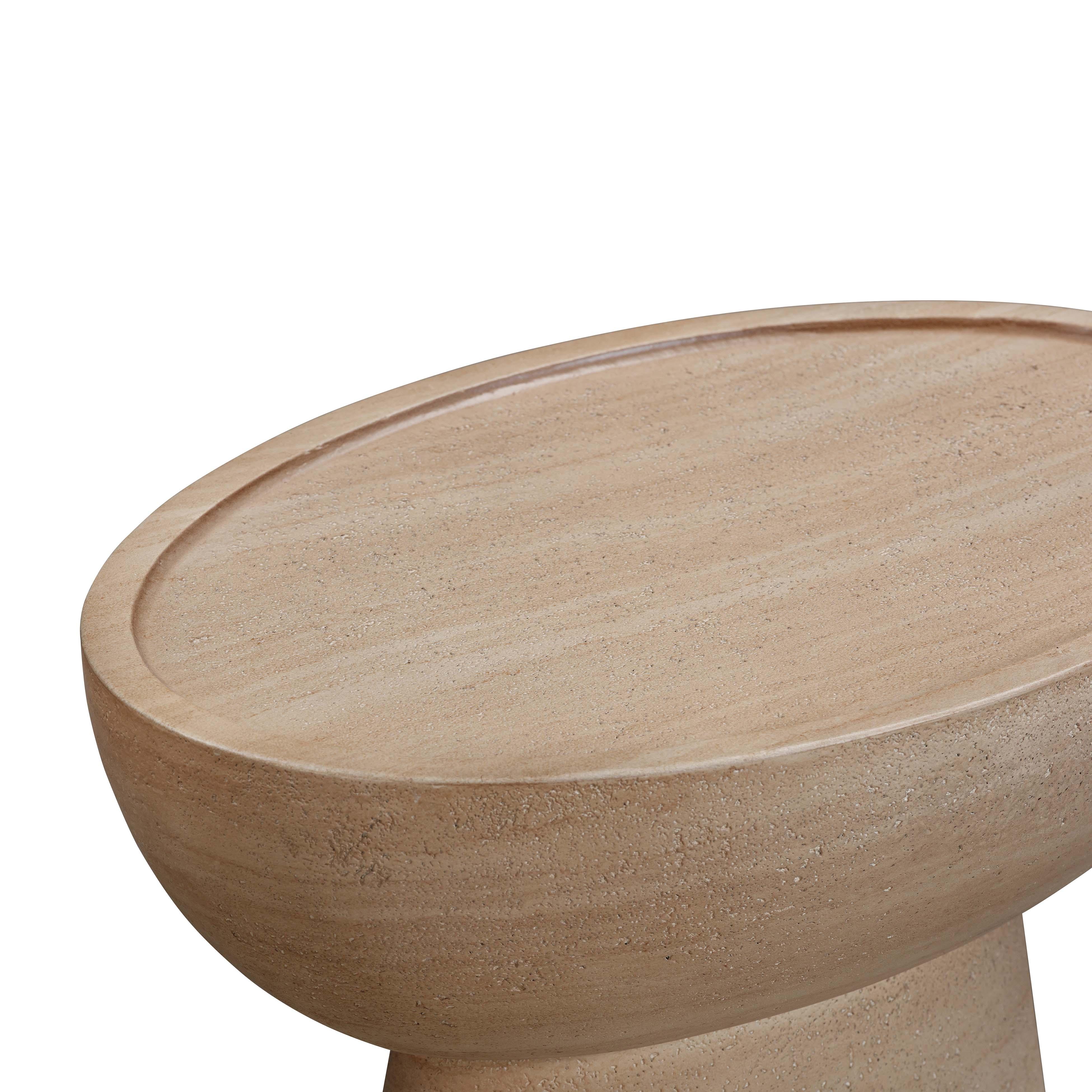 Eclipse Textured Faux Travertine Indoor / Outdoor Side Table - Image 5