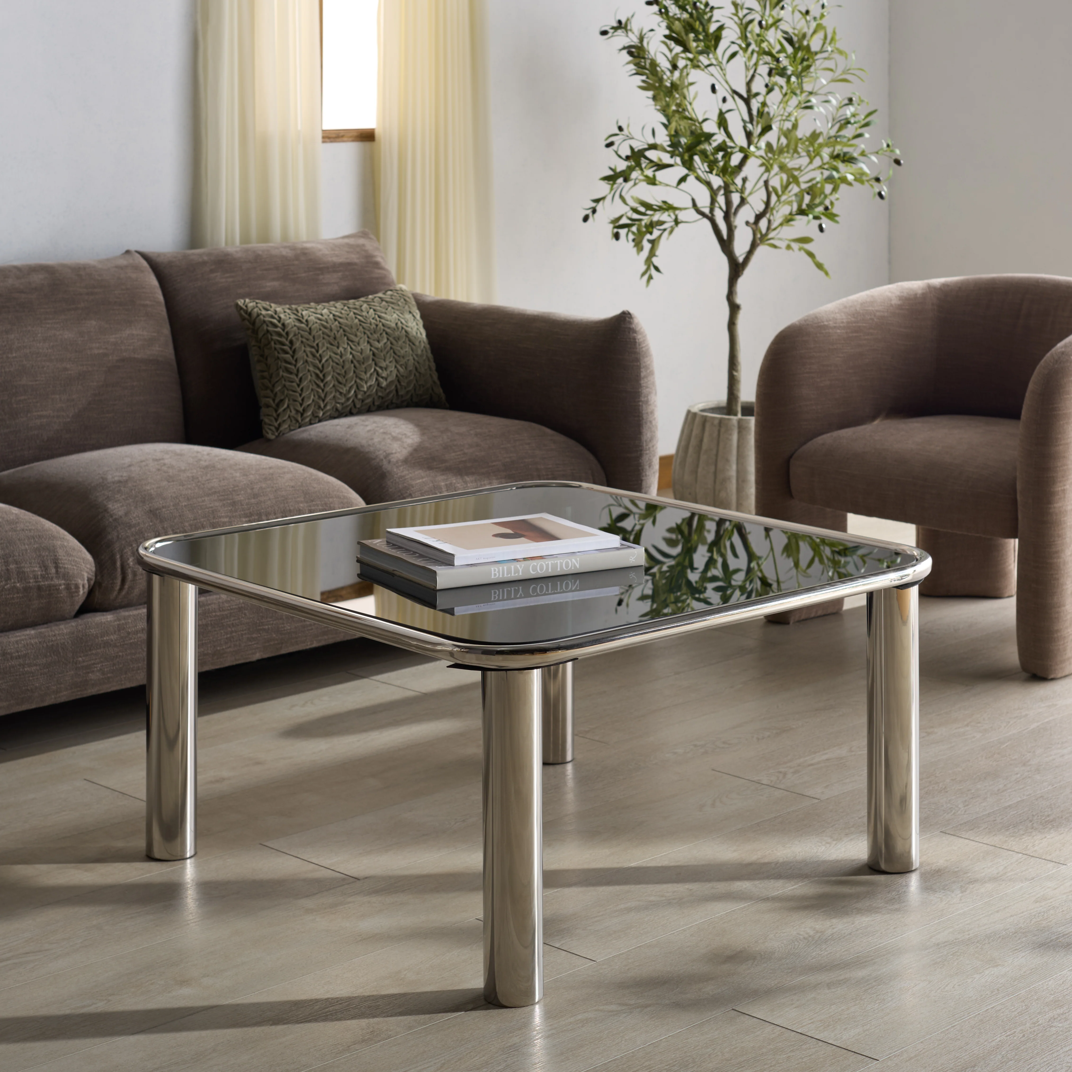 Elizanette Stainless Steel Square Coffee Table - Image 2