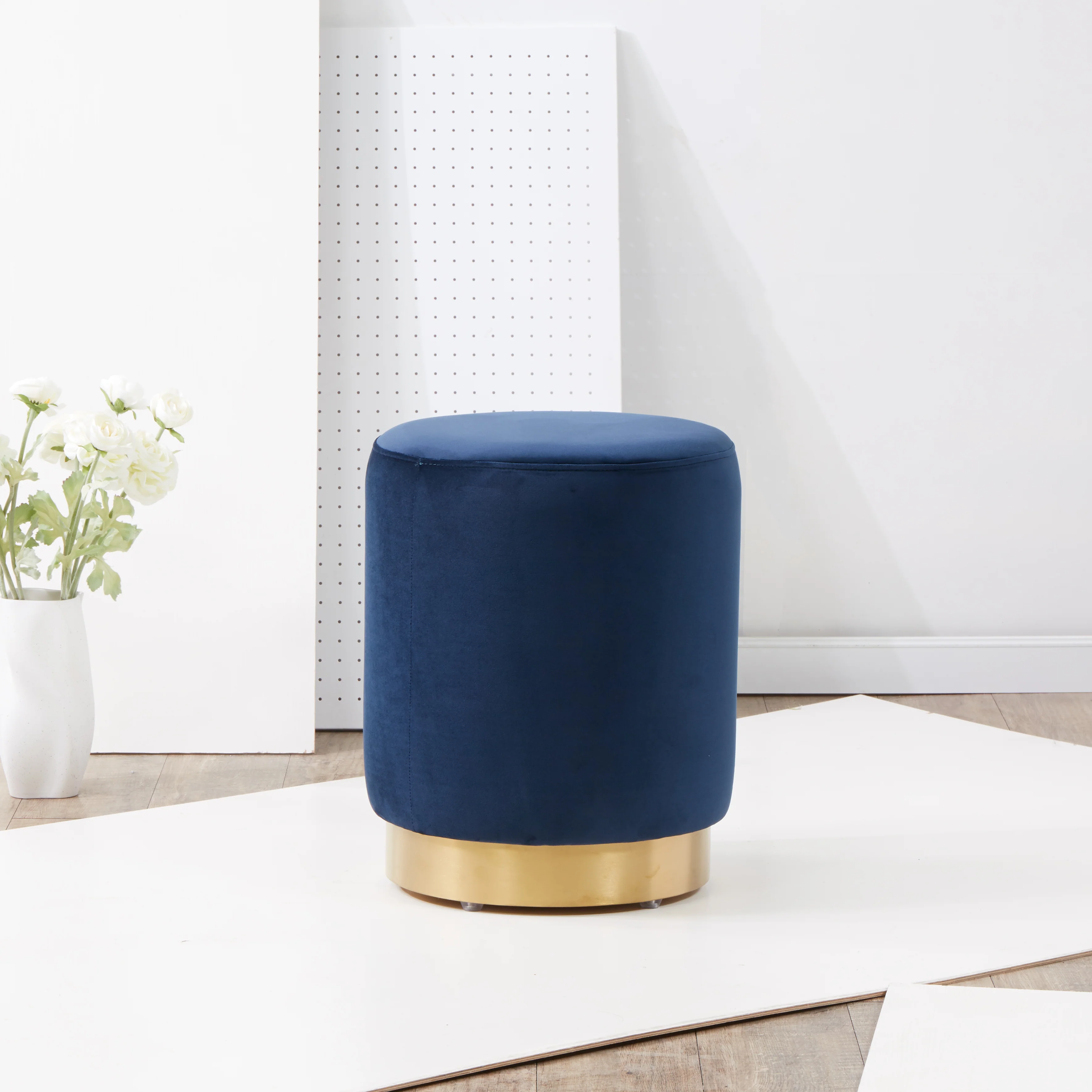 Elsworth Velvet Ottoman With Brass Base - Image 2