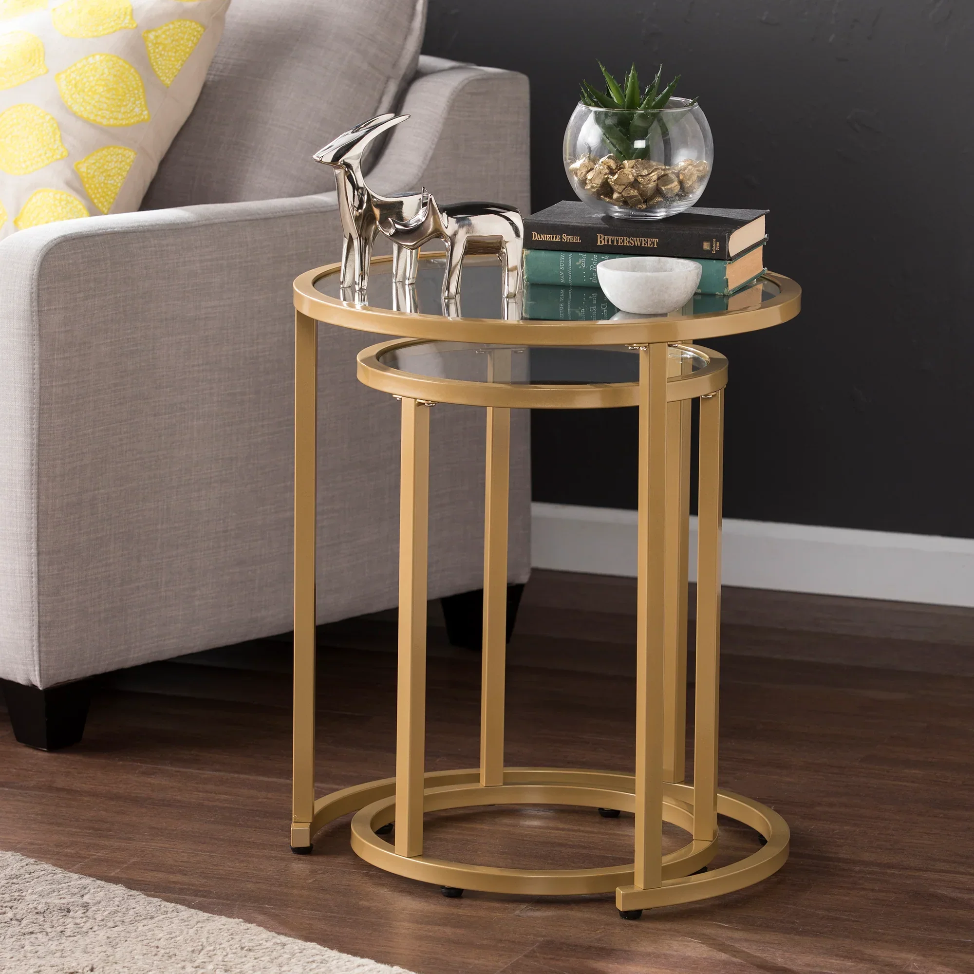 Evelyn Glam Nesting Side Table 2pc Set – Gold - Image 10