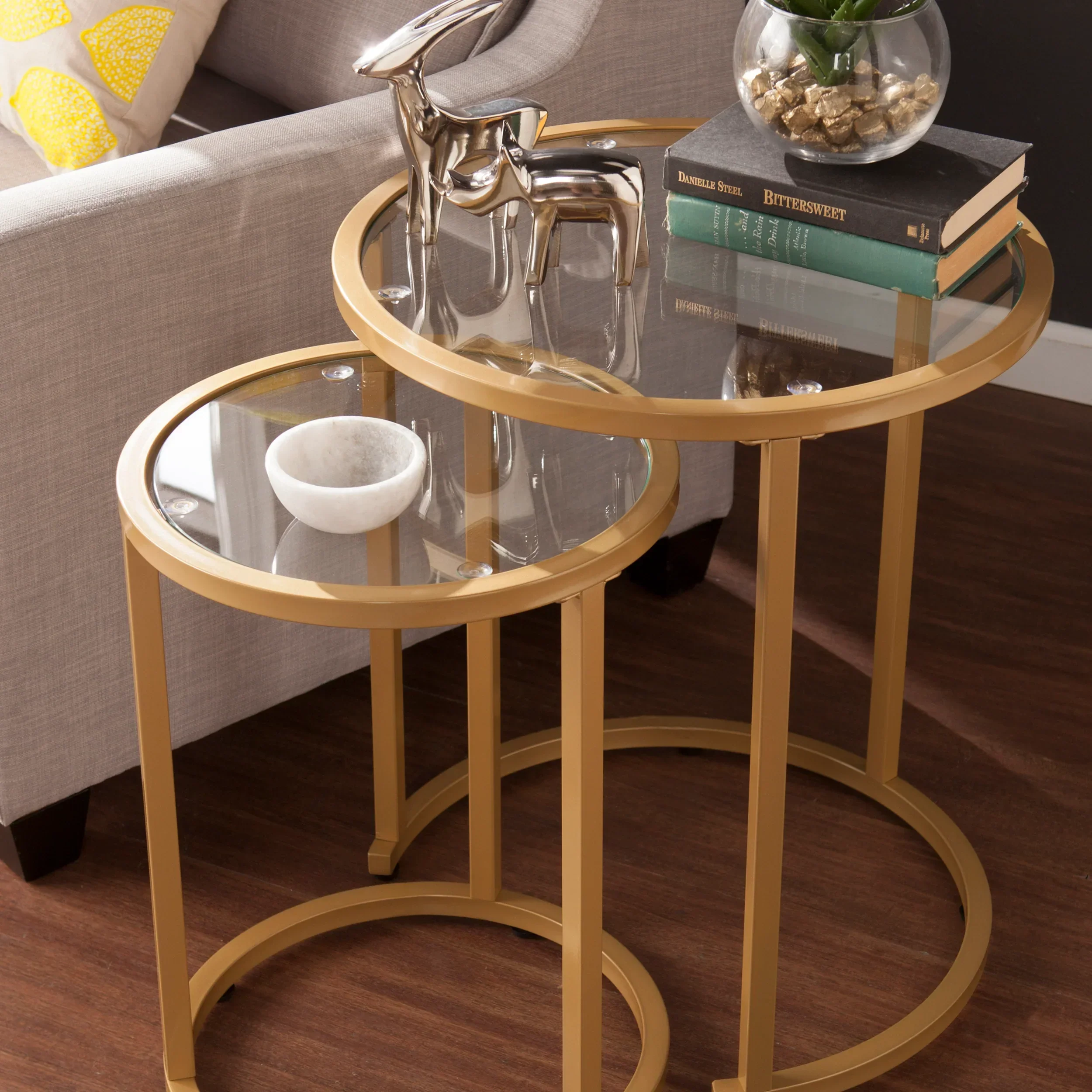 Evelyn Glam Nesting Side Table 2pc Set – Gold - Image 9