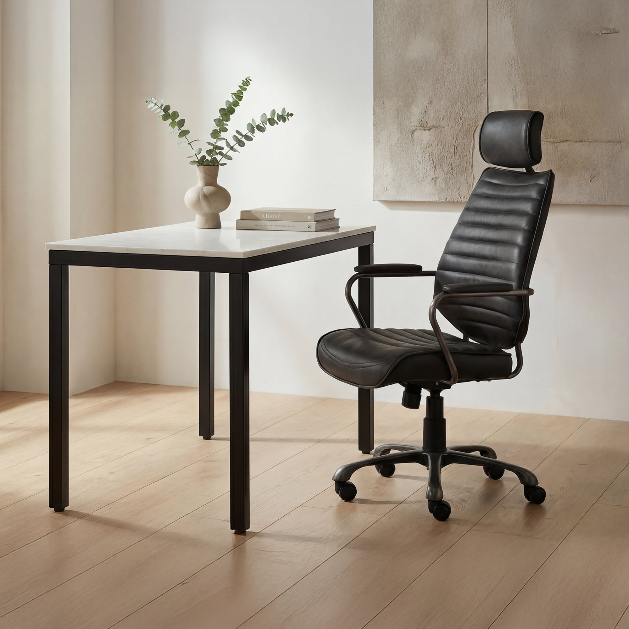 Executive Swivel Office Chair Onyx Black Leather - Image 2