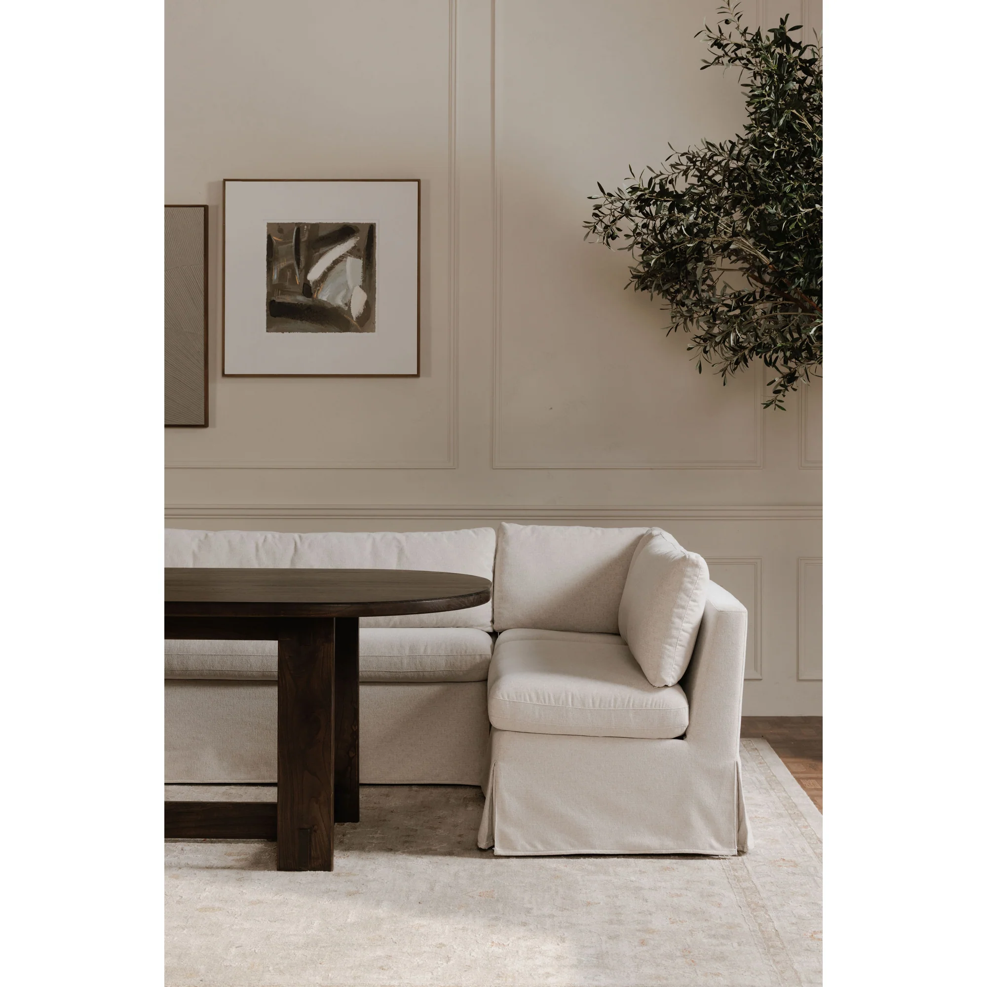 Fable Slipcover Dining Banquette U-Shape Beige 129In - Image 2