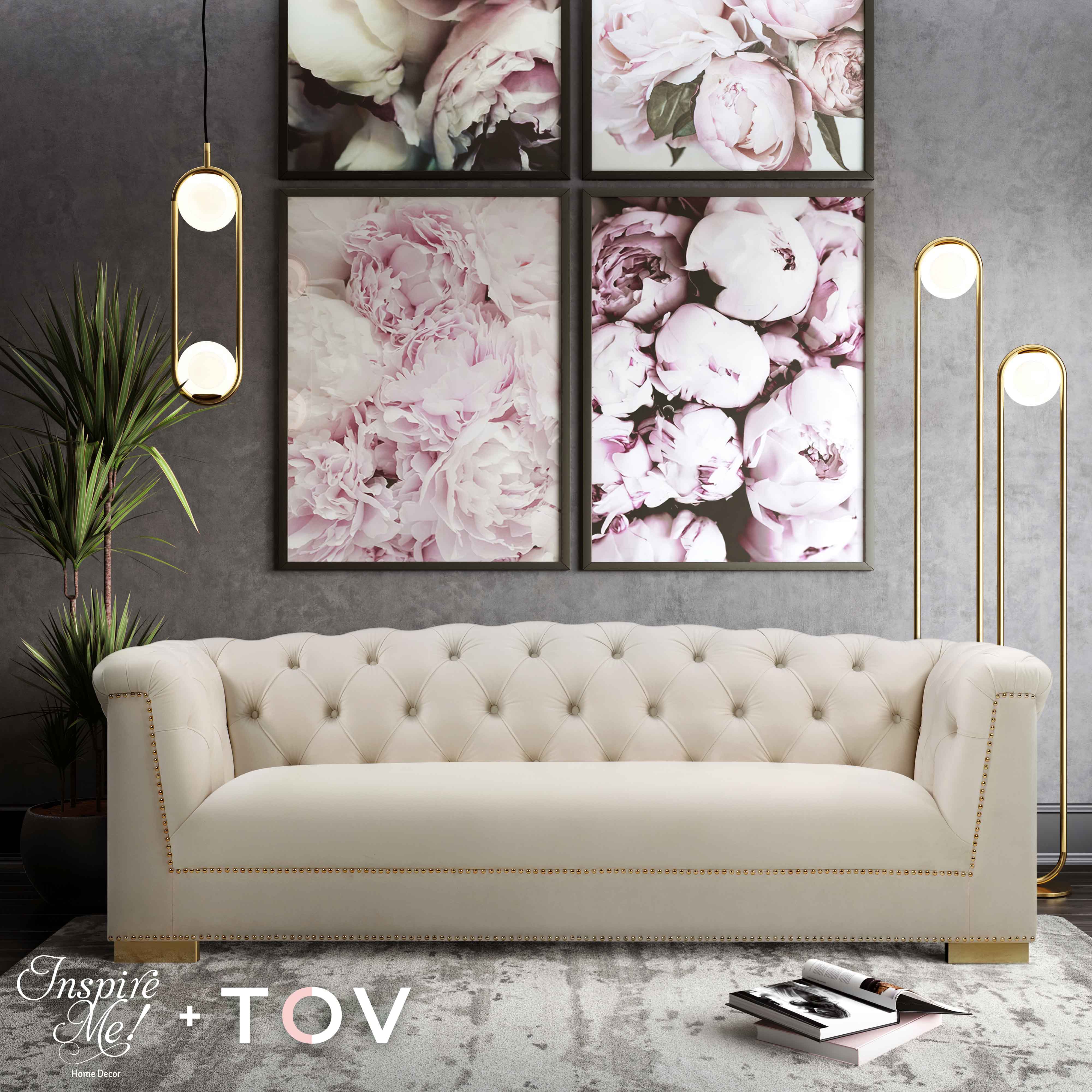 Farah Cream Velvet Sofa - Image 7