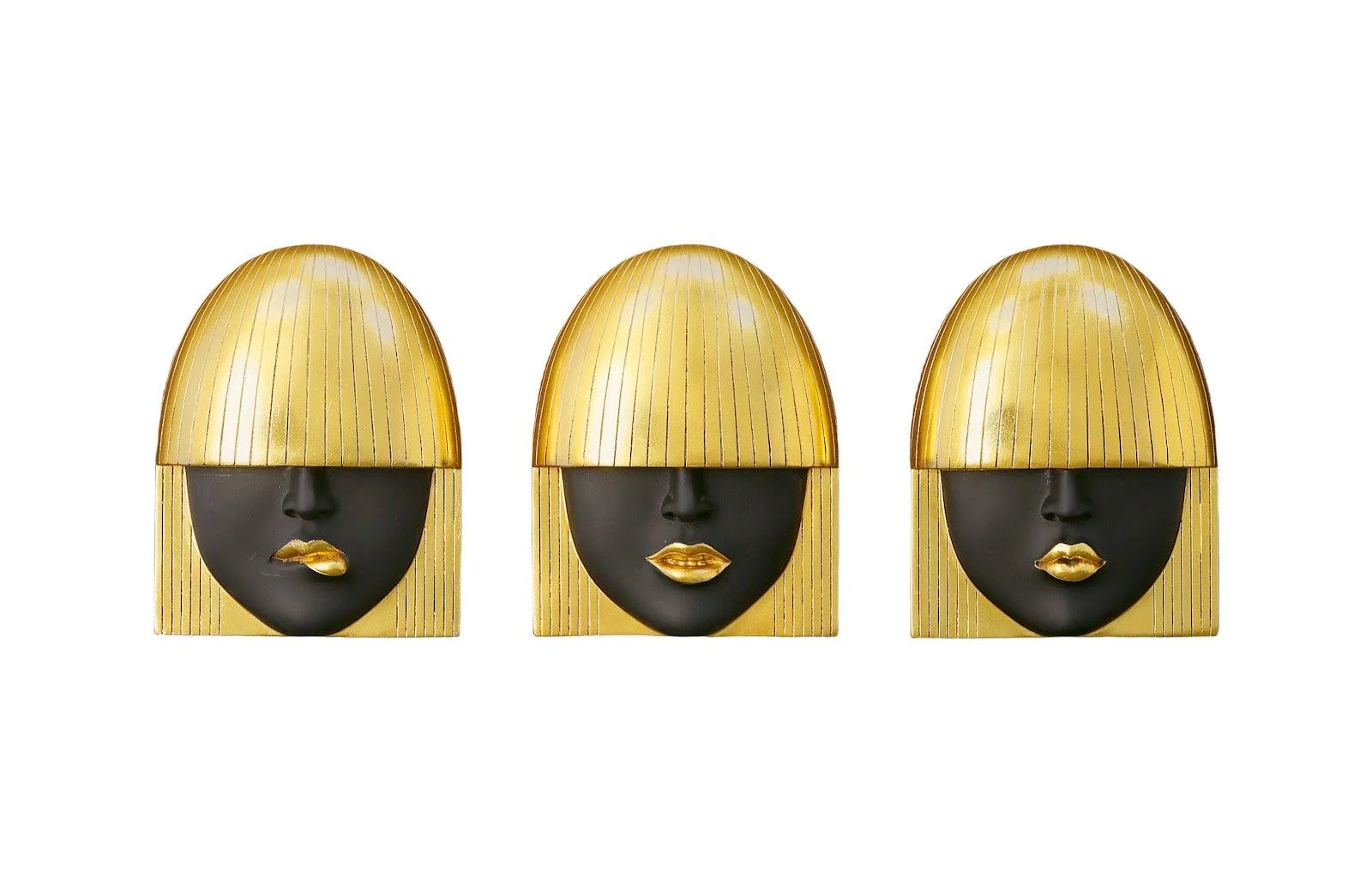 Fashion Faces Wall Art, Small, Black and Gold Leaf, Set of 3