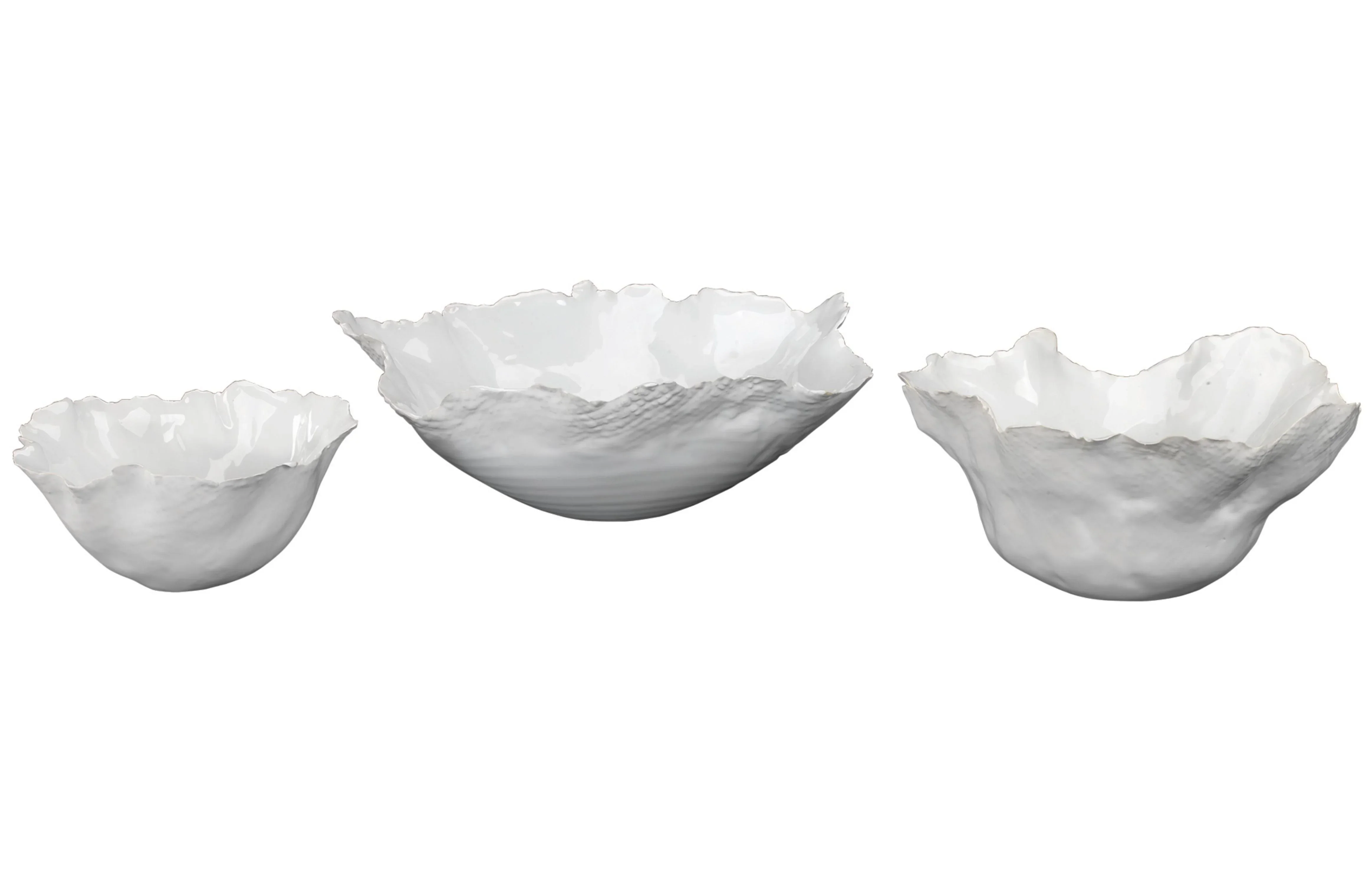 Fleur Ceramic Decorative Bowls (Set of 3), White