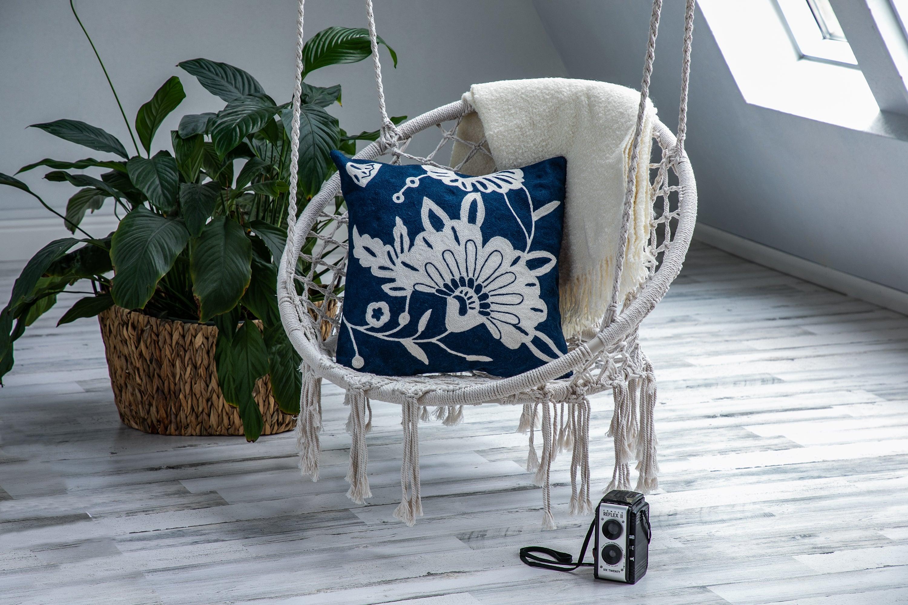 Floral Crewel Cotton Square Cushion - Image 2