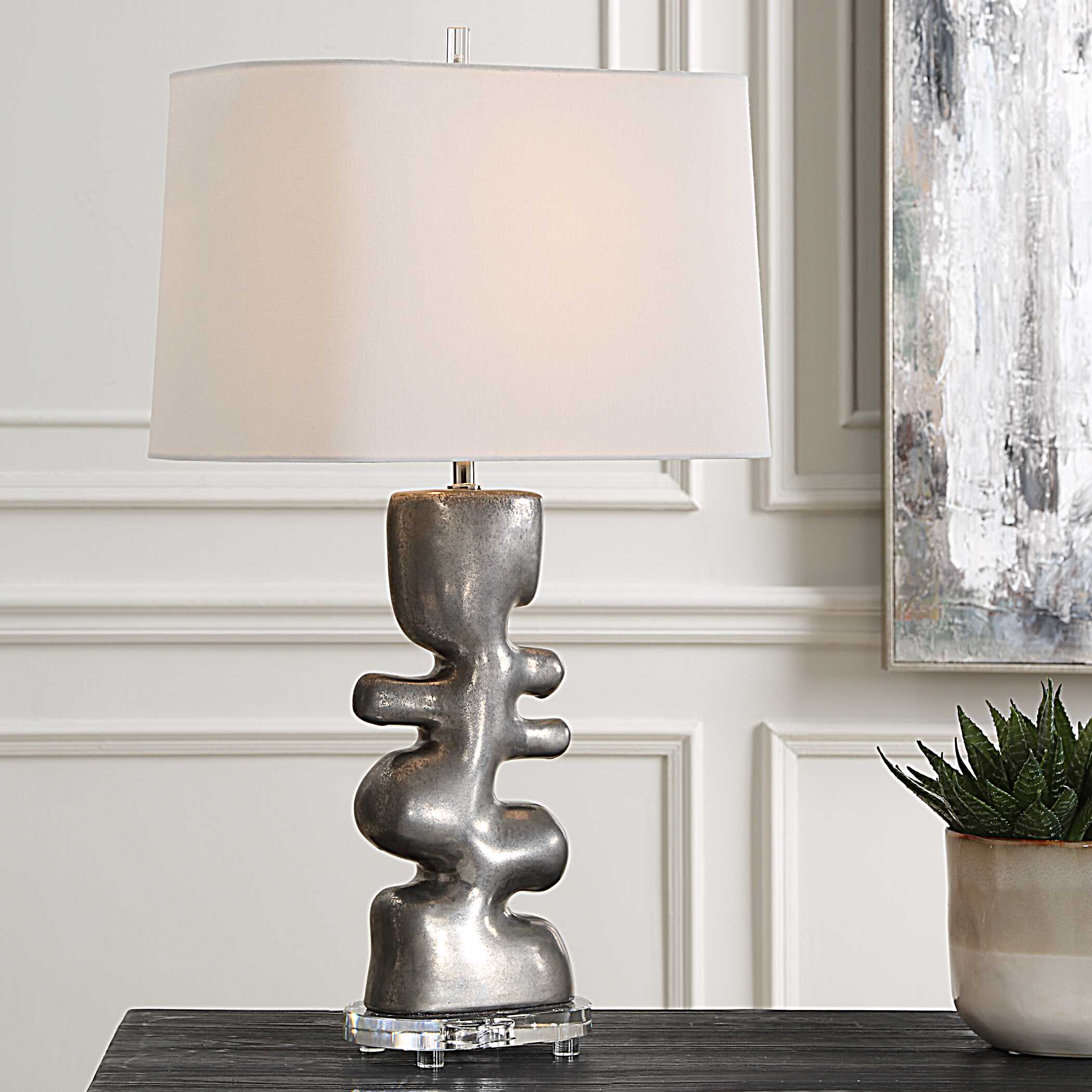 Free Flowing Nickel Table Lamp - Image 2